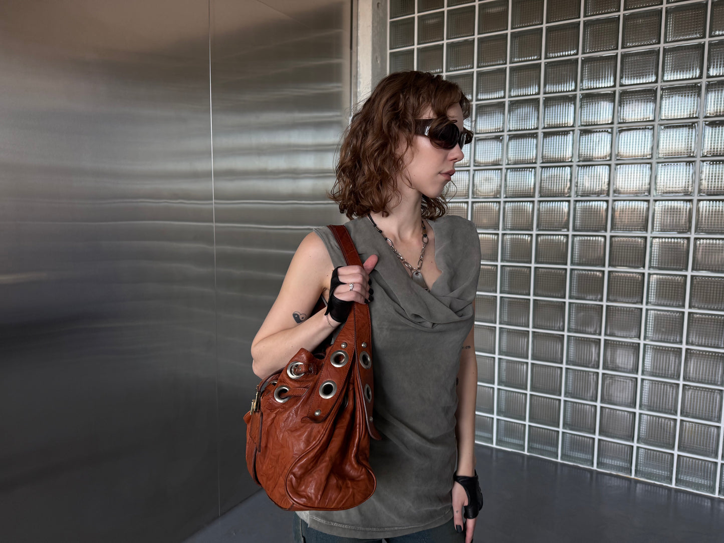 Vintage Brown Leather Bag Twinkling Global