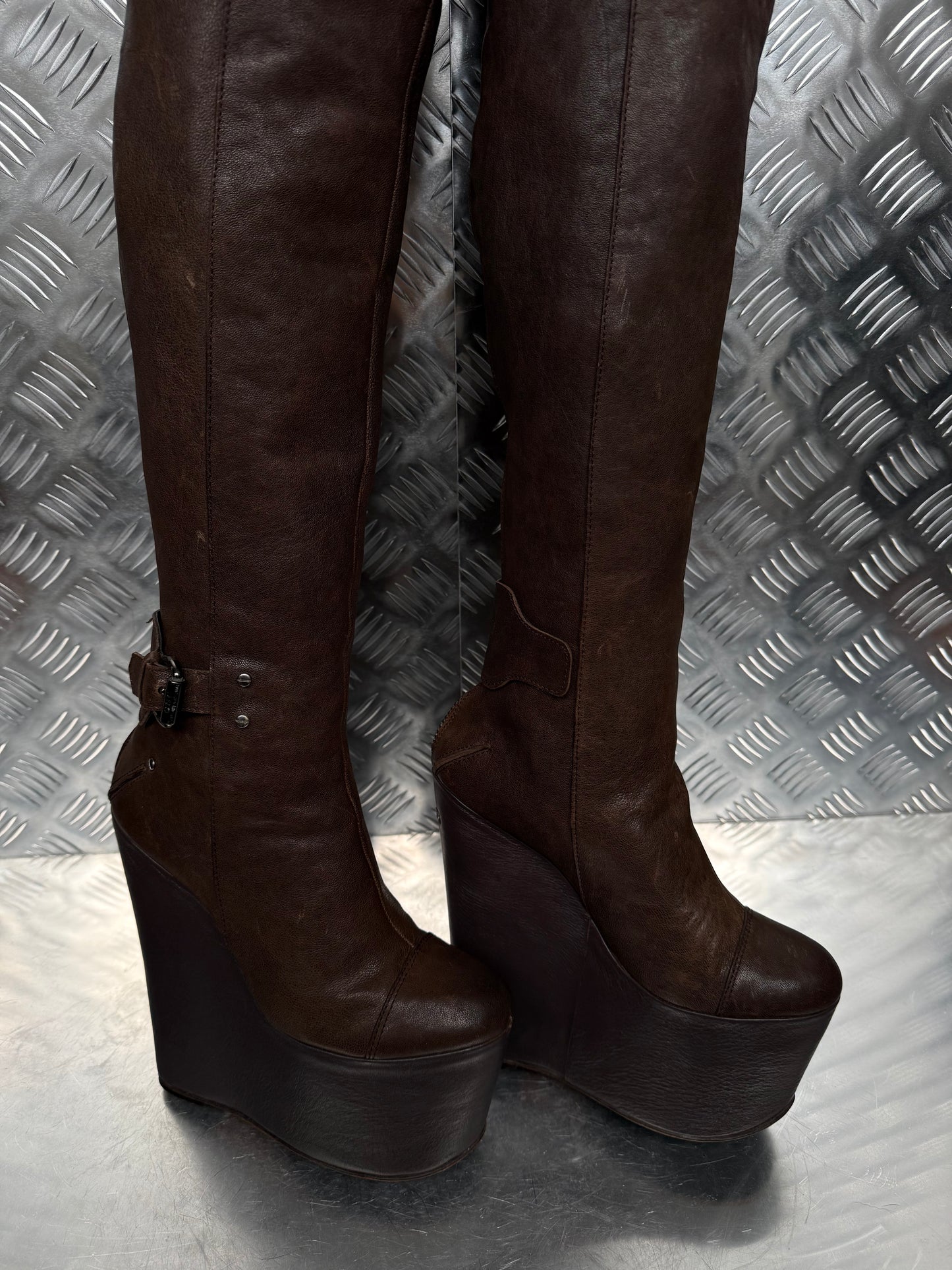 Vintage leather wedge over-the-knee boots CNC Made in Italy – TWINKLING GLOBAL
