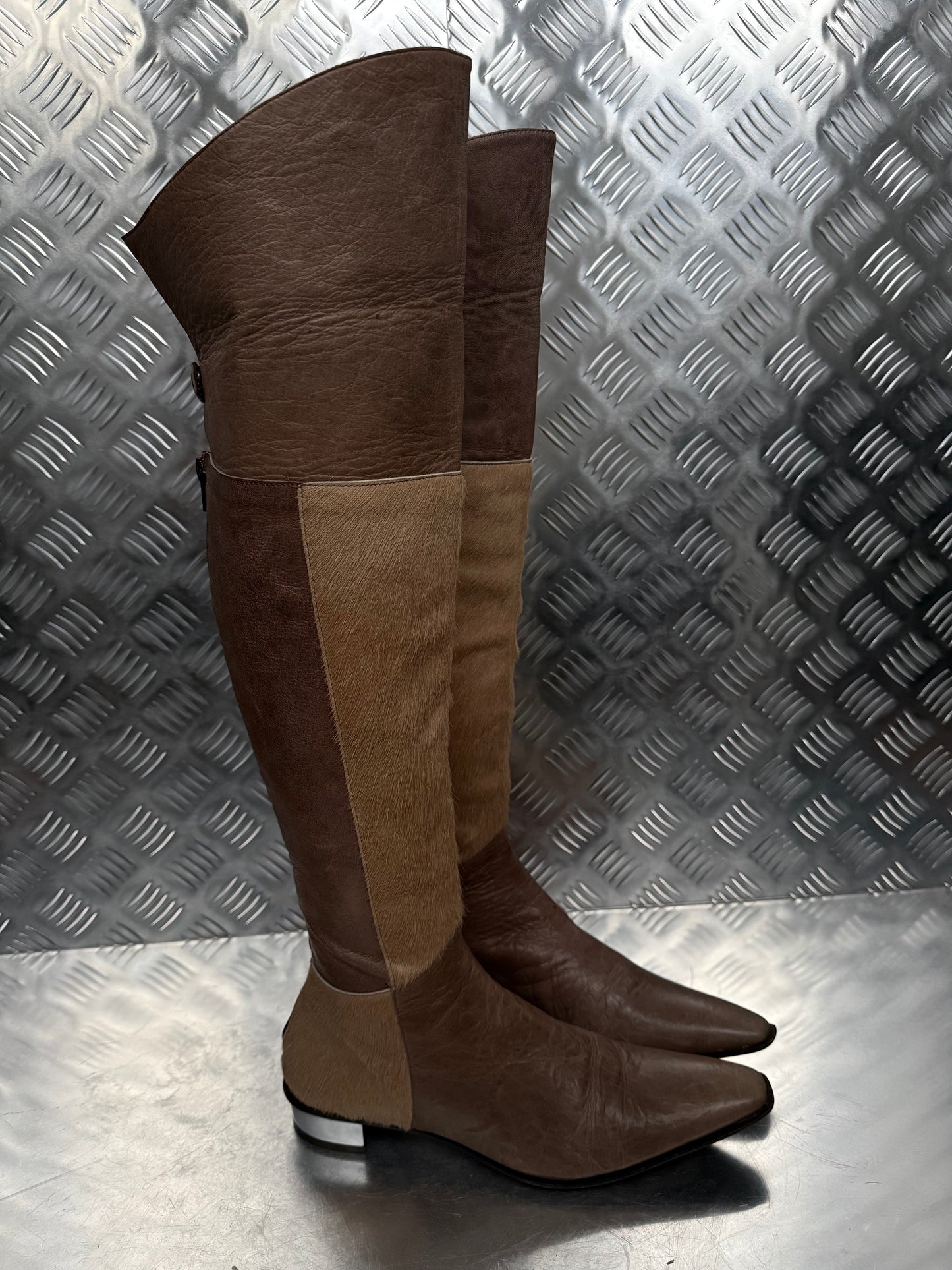 Vintage leather and pony fur over-the-knee boots Andrea Lattanzi TWINKLING GLOBAL