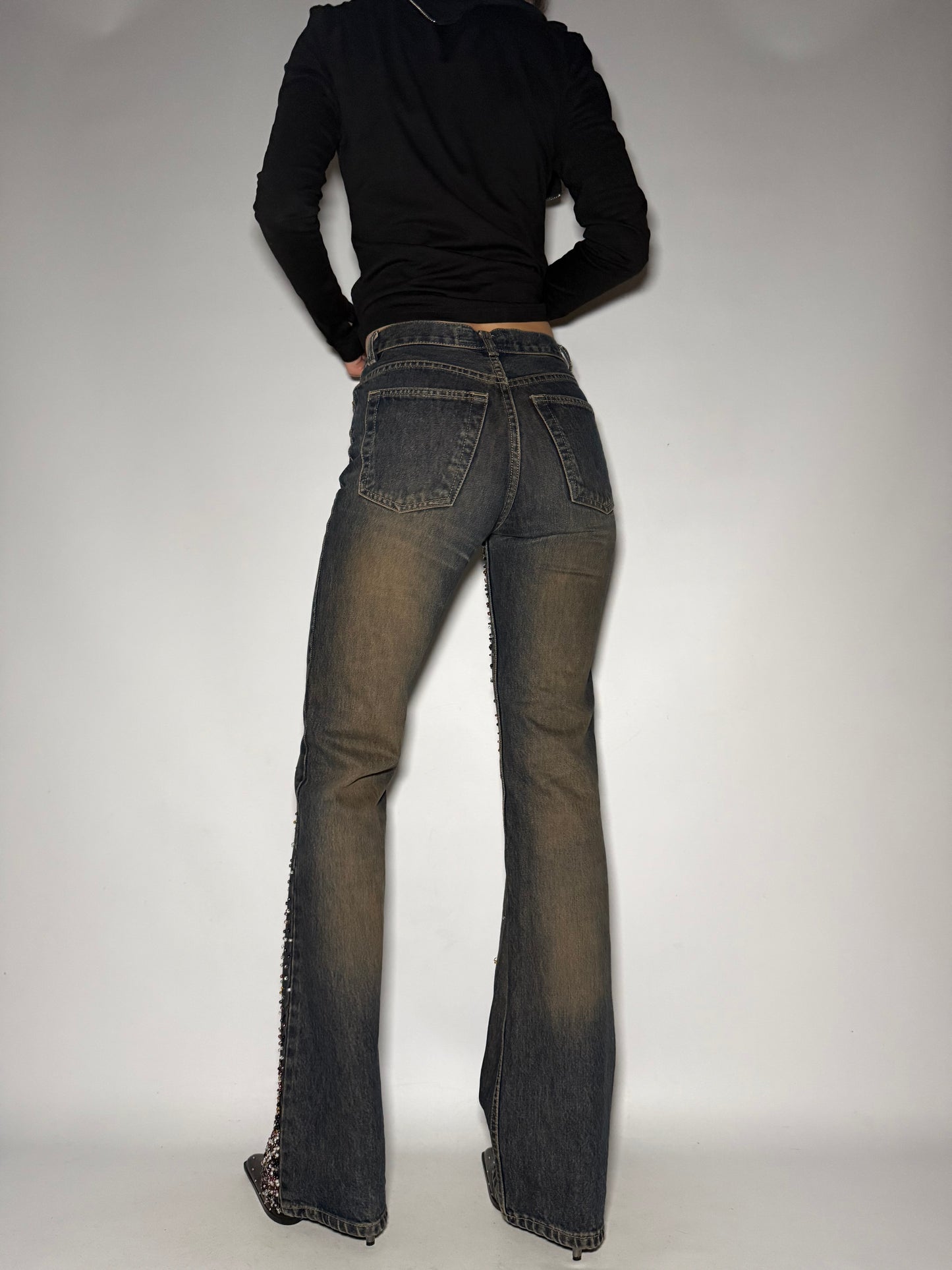 Rust Beaded Straight-Leg Jeans Twinkling Global