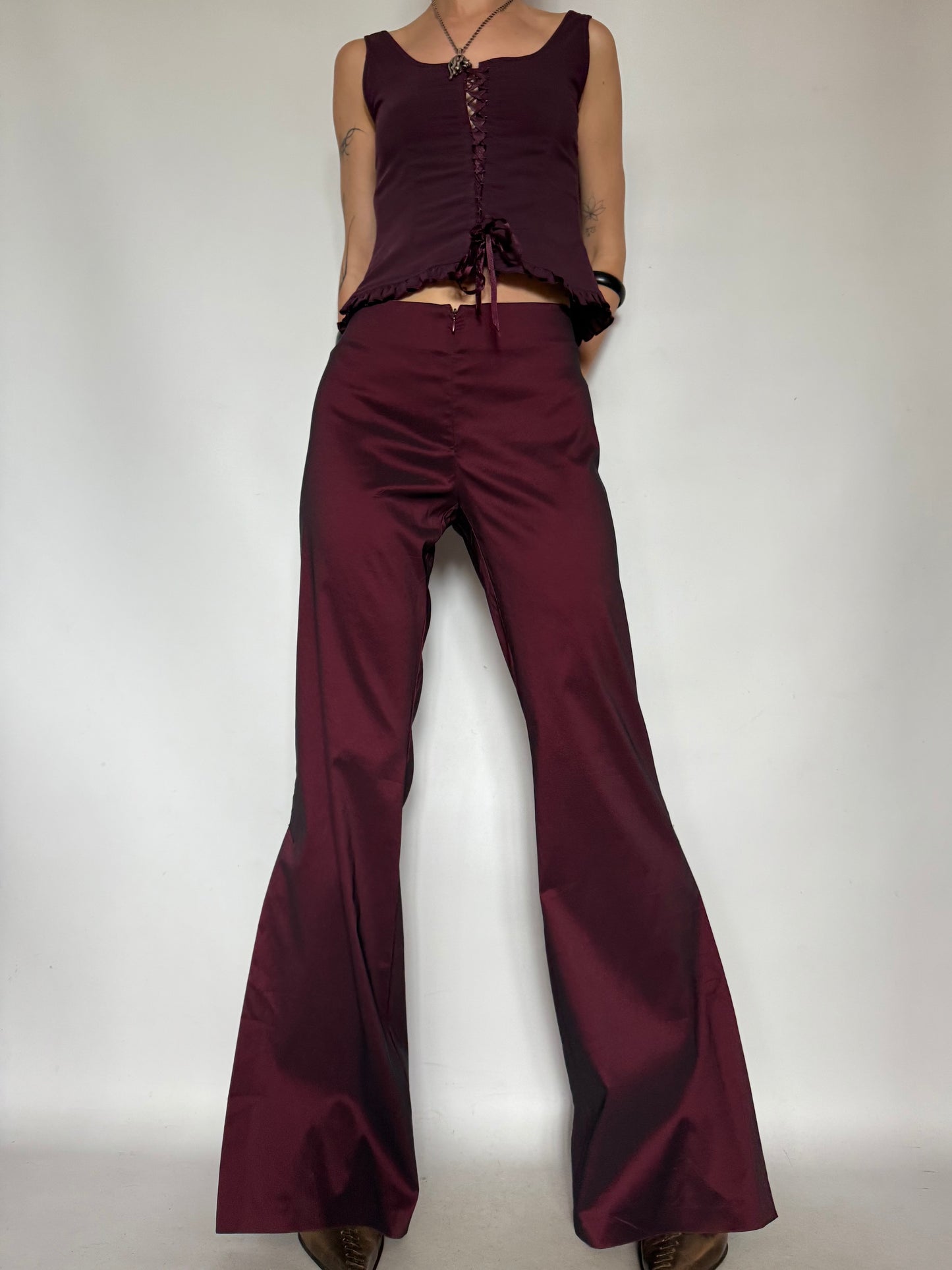 Vintage Burgundy Satin Flared Pants – Twinkling Global