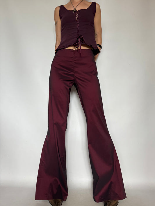 Vintage Burgundy Satin Flared Pants – Twinkling Global