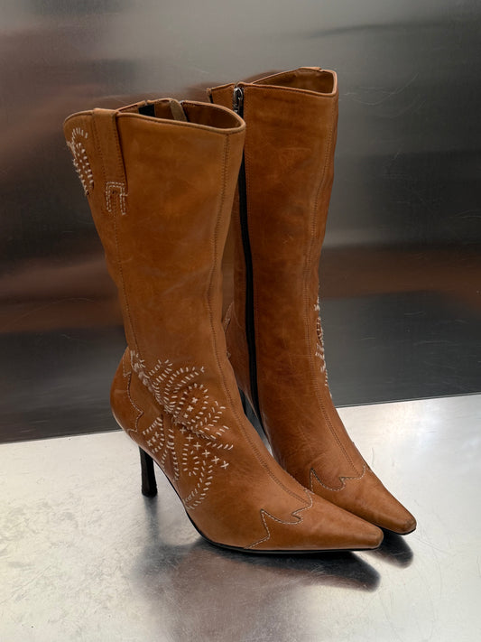 Vintage River Island  Leather High-Heel Boots Twinkling Global