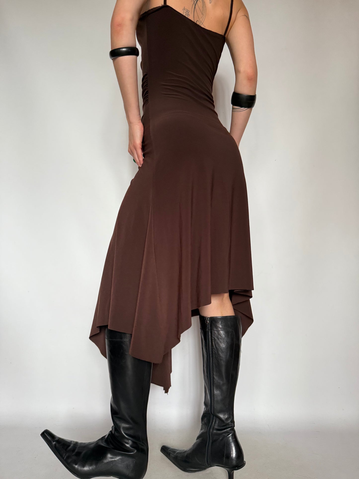 Vintage Brown Ruched Asymmetrical Dress – Twinkling Global