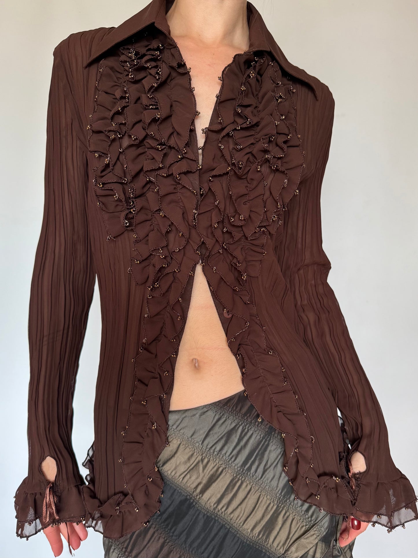 Vintage Ruffled Crinkled Mesh Blouse Twinkling