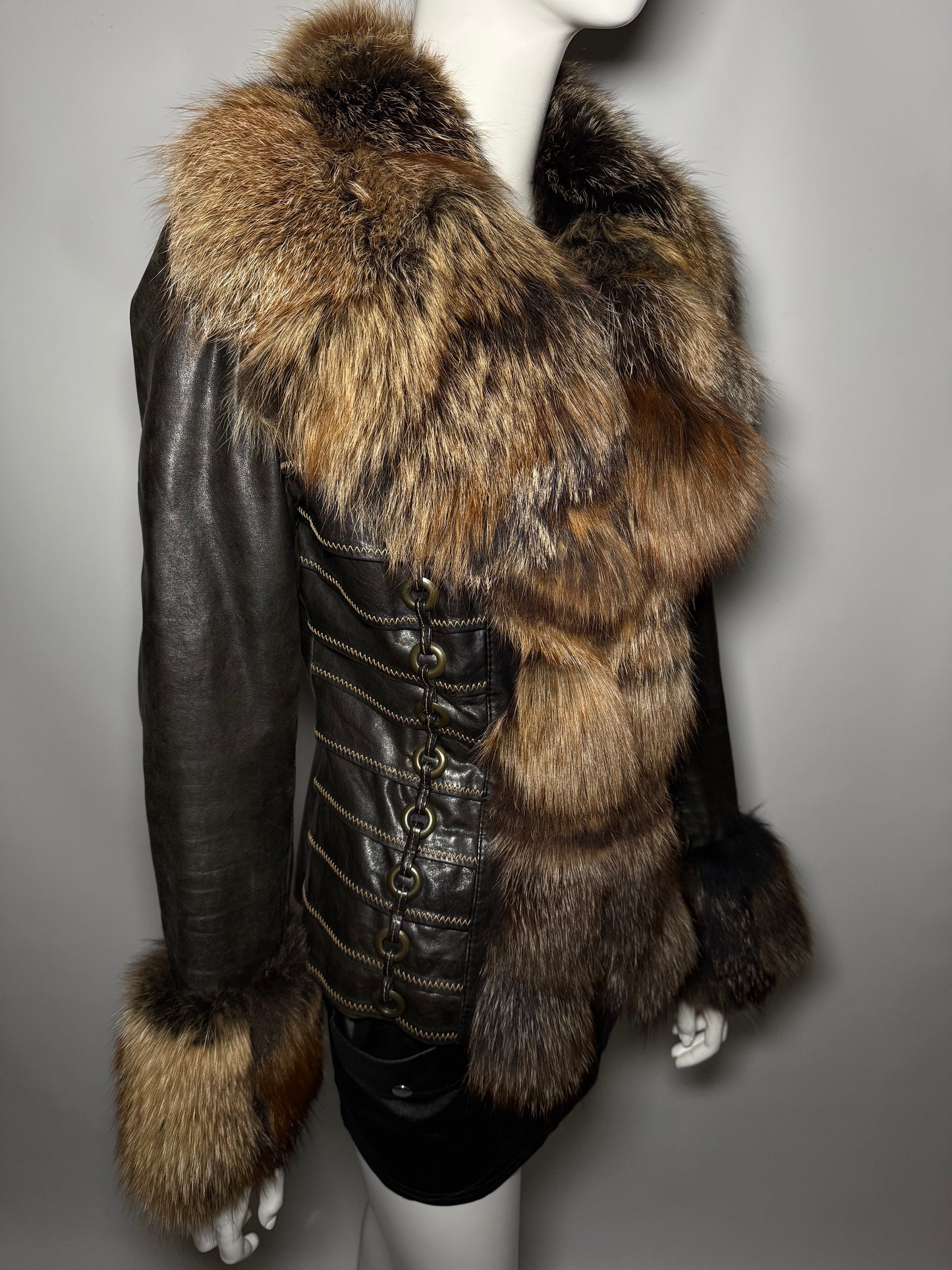 Vintage Leather Jacket with Natural Fur TWINKLING GLOBAL