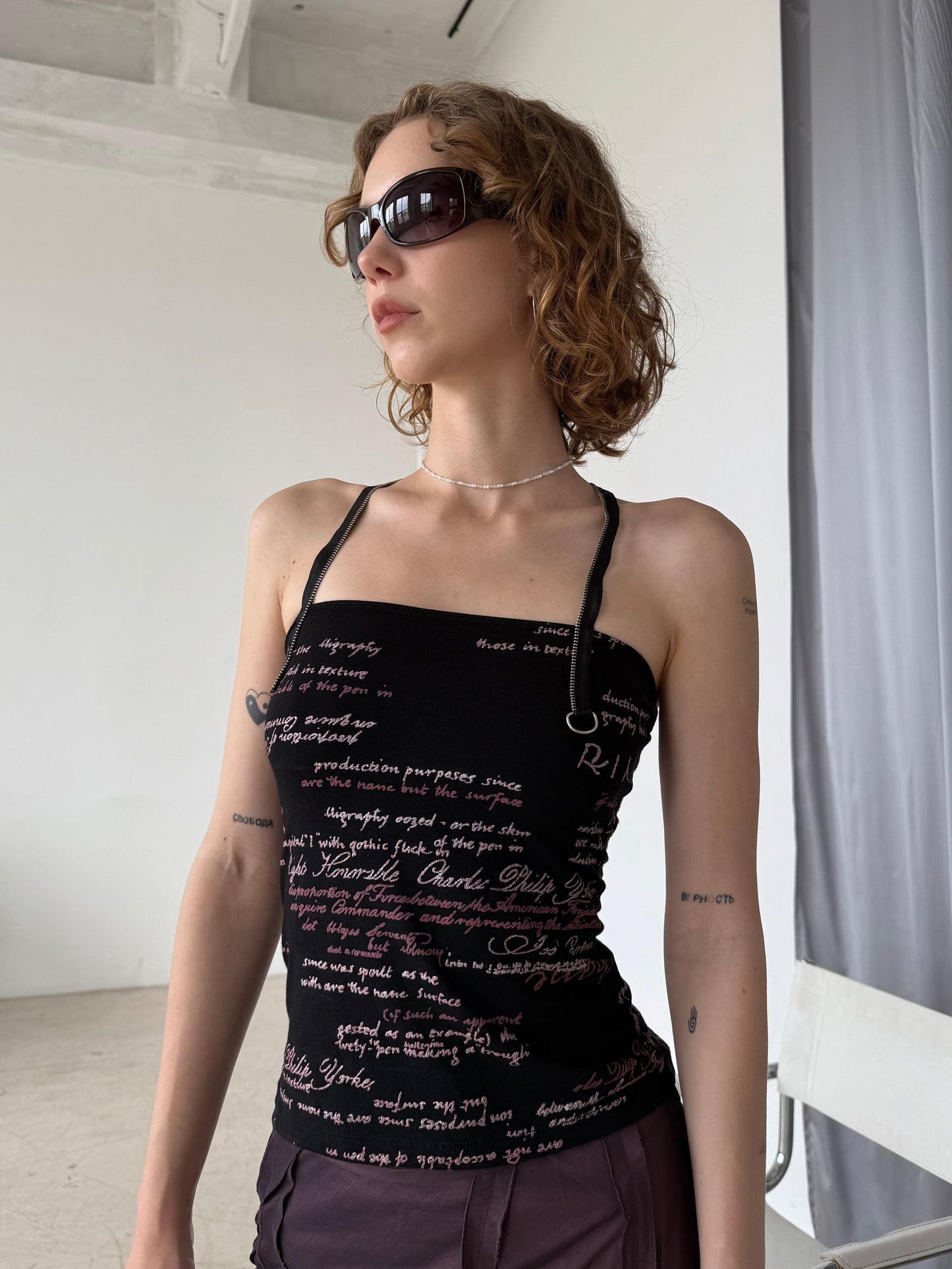 Vintage Black Graphic Print Strap Top – Twinkling Global