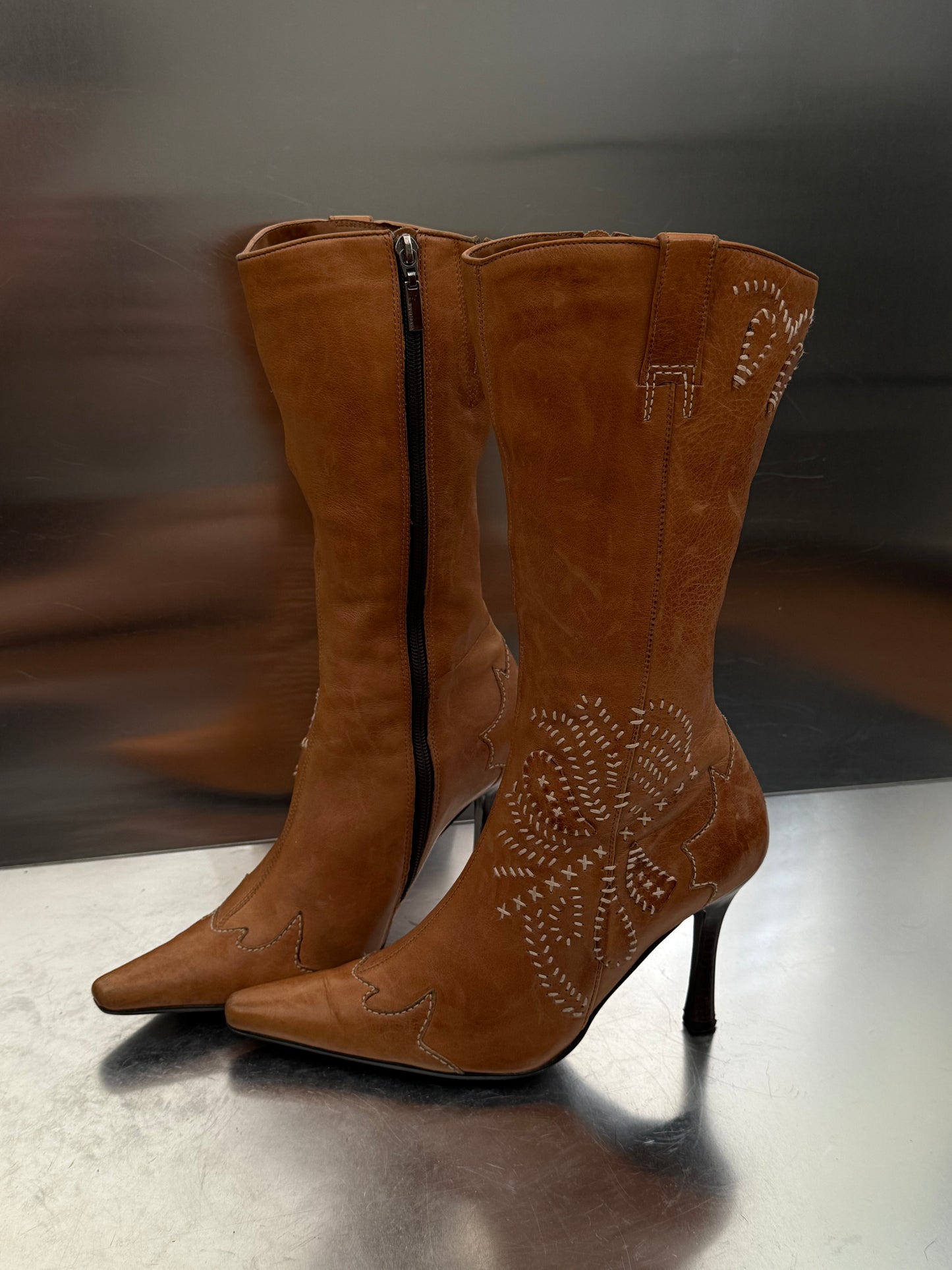 Vintage River Island  Leather High-Heel Boots Twinkling Global