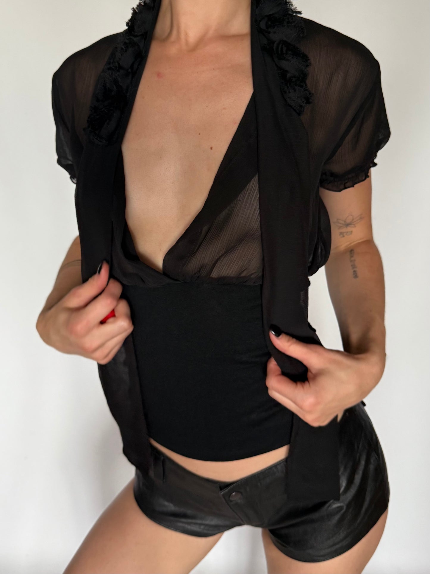 Vintage Sheer Tie-Neck Blouse Black Twinkling Global