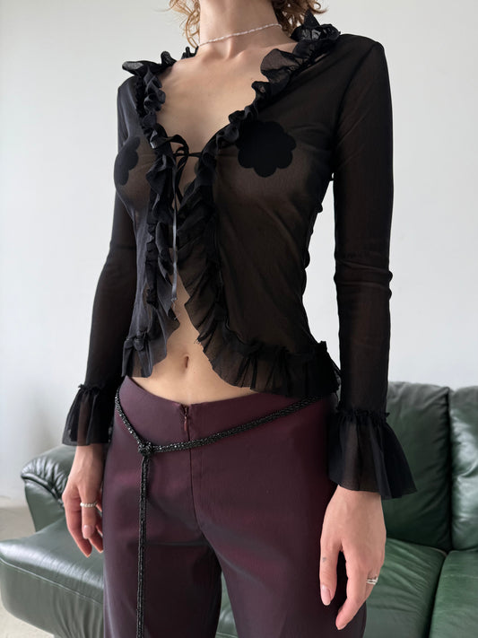 Vintage Sheer Ruffle Tie Blouse – Twinkling Global