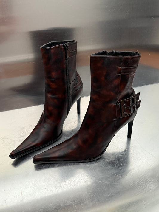 Vintage Brown Patterned Leather Ankle Boots Made in Italy Twinkling Global