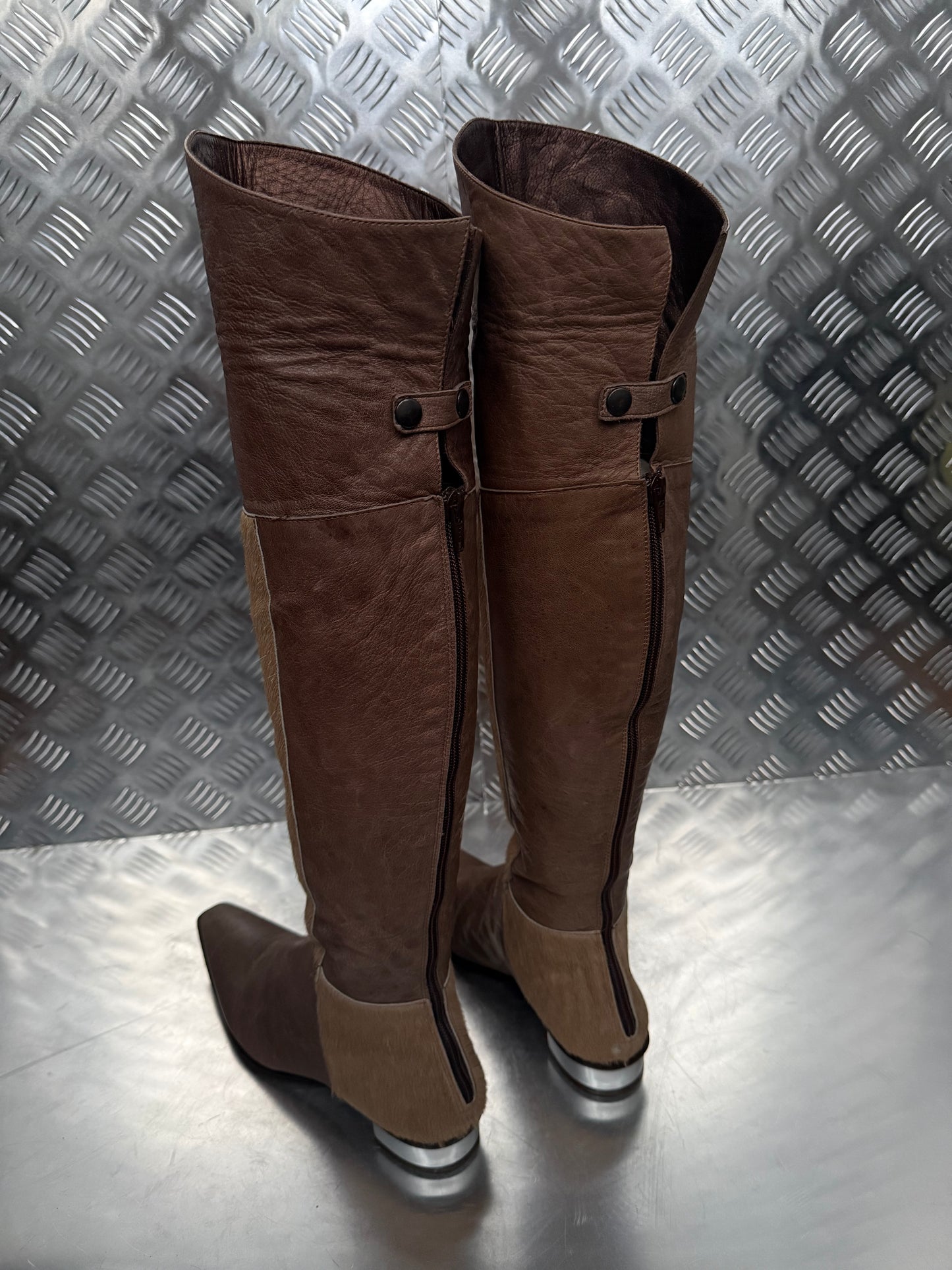 Vintage leather and pony fur over-the-knee boots Andrea Lattanzi TWINKLING GLOBAL