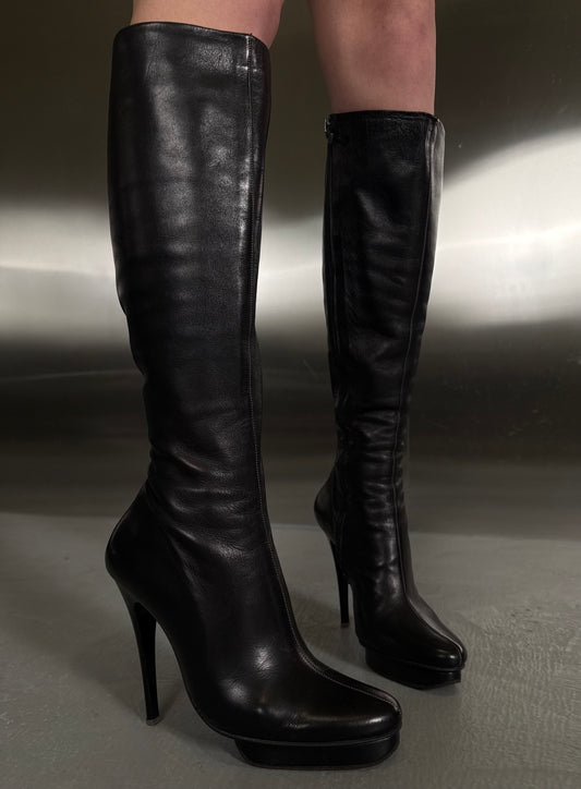 Vintage leather knee-high boots TWINKLING GLOBAL