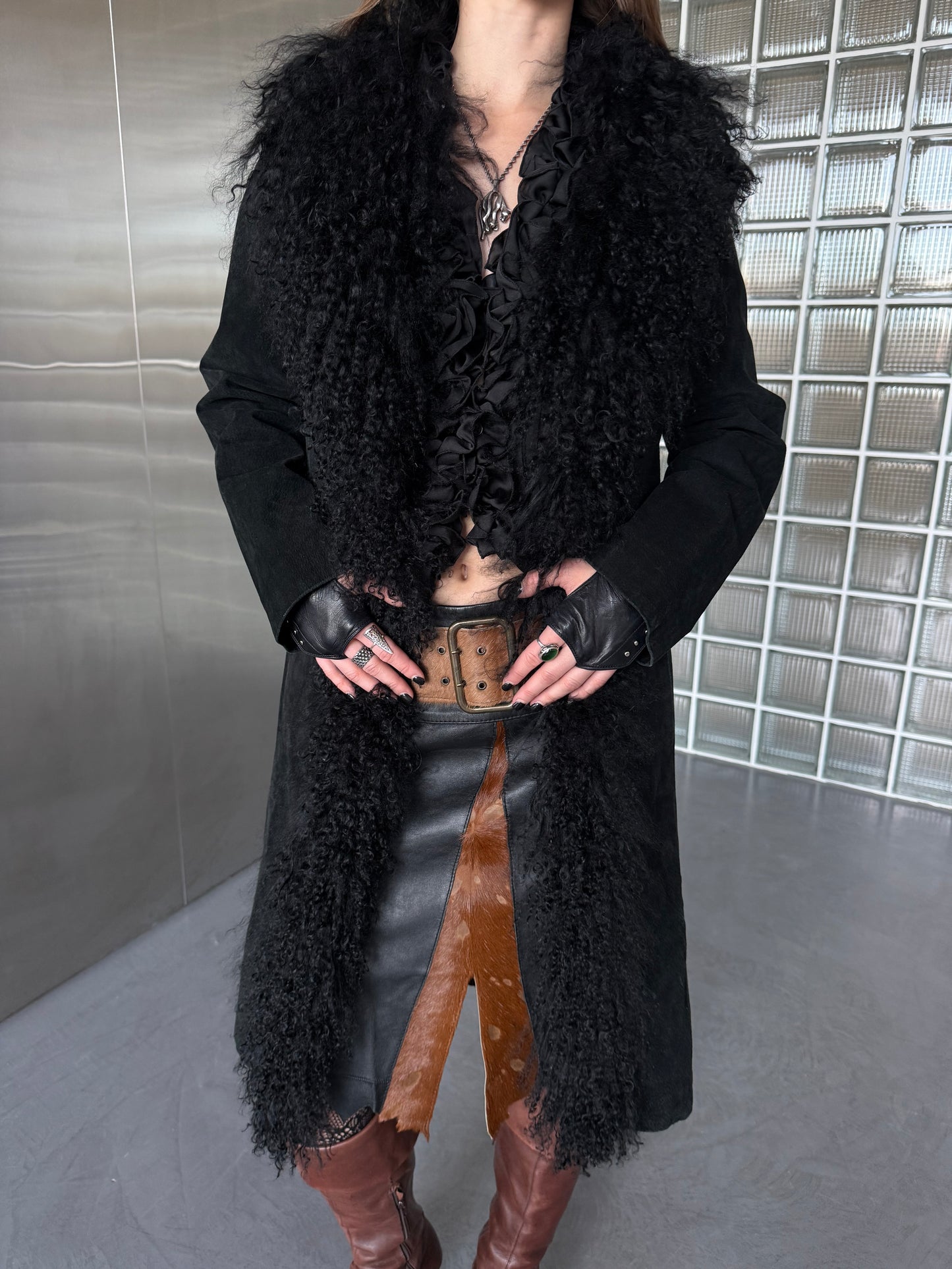 Vintage suede Penny Lane Afghan coat with llama fur Twinkling Global