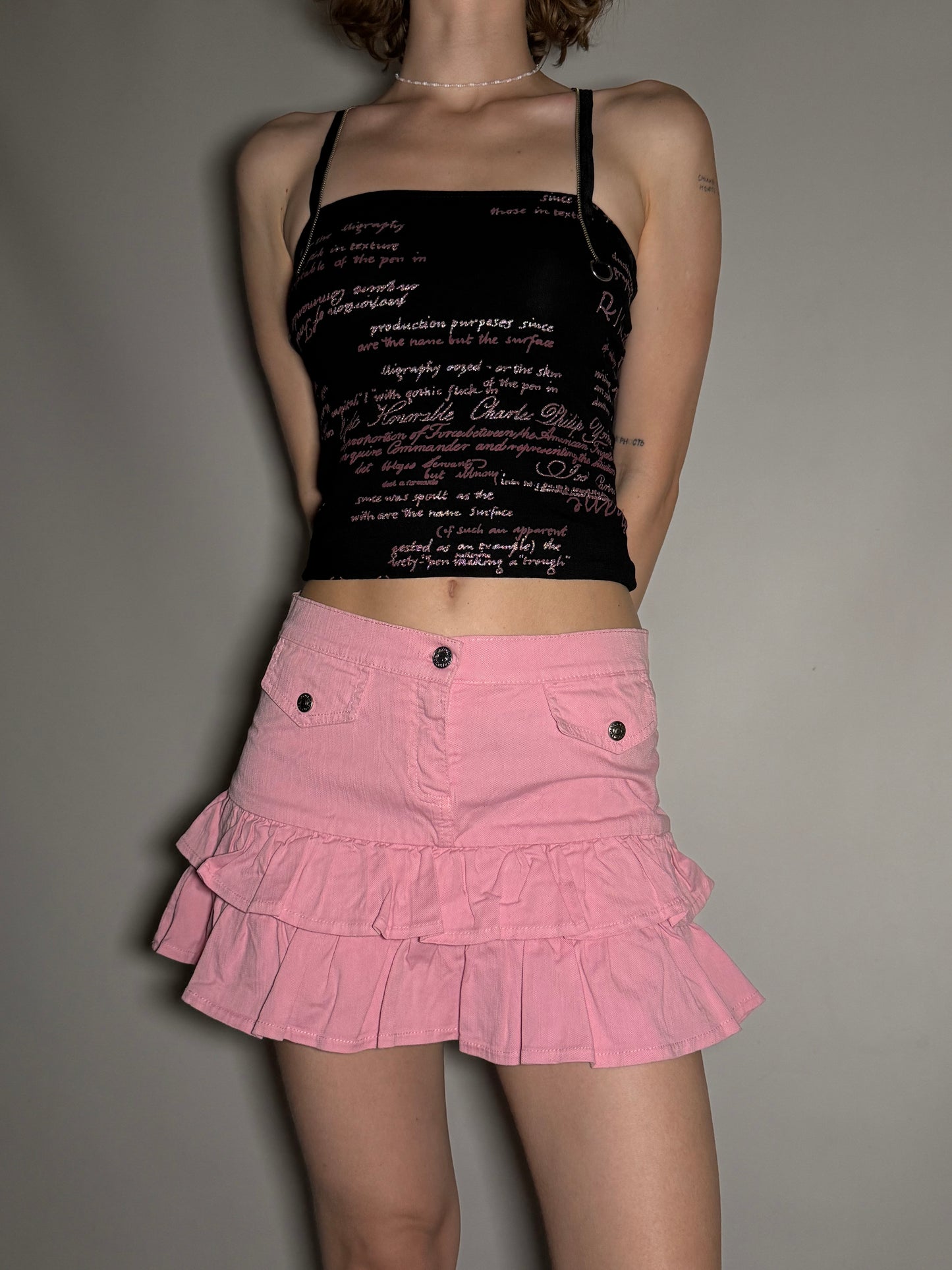 Y2K Pink Ruffle Denim Mini Skirt Twinkling