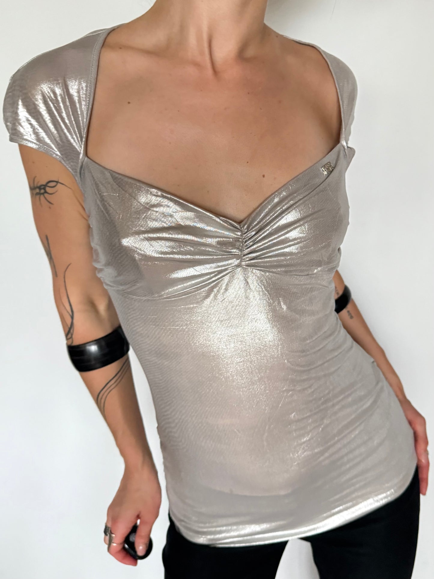 Vintage Metallic Miss Sixty Top with Open Back – Twinkling Global