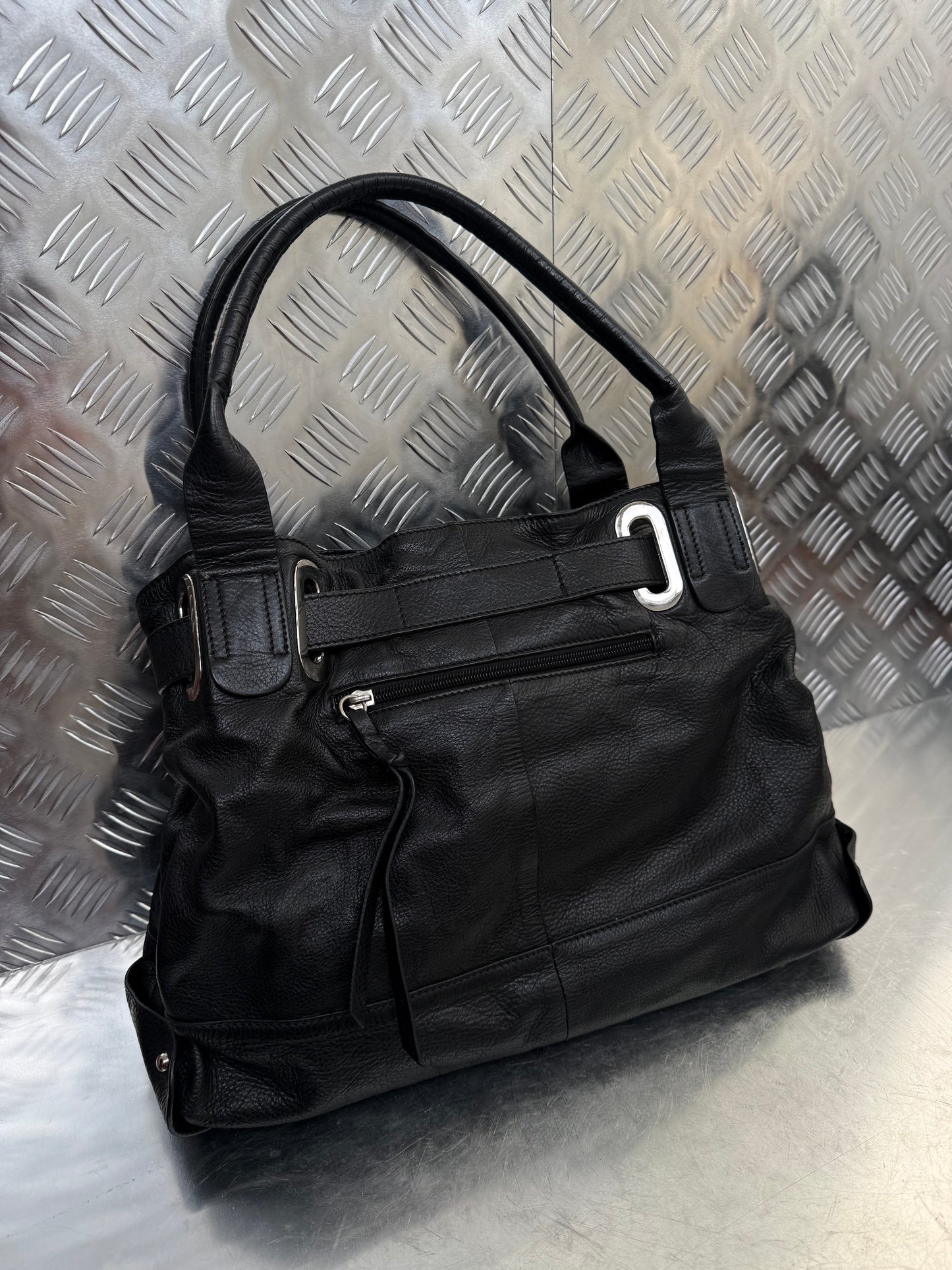 Vintage Black Leather Bag Twinkling Global