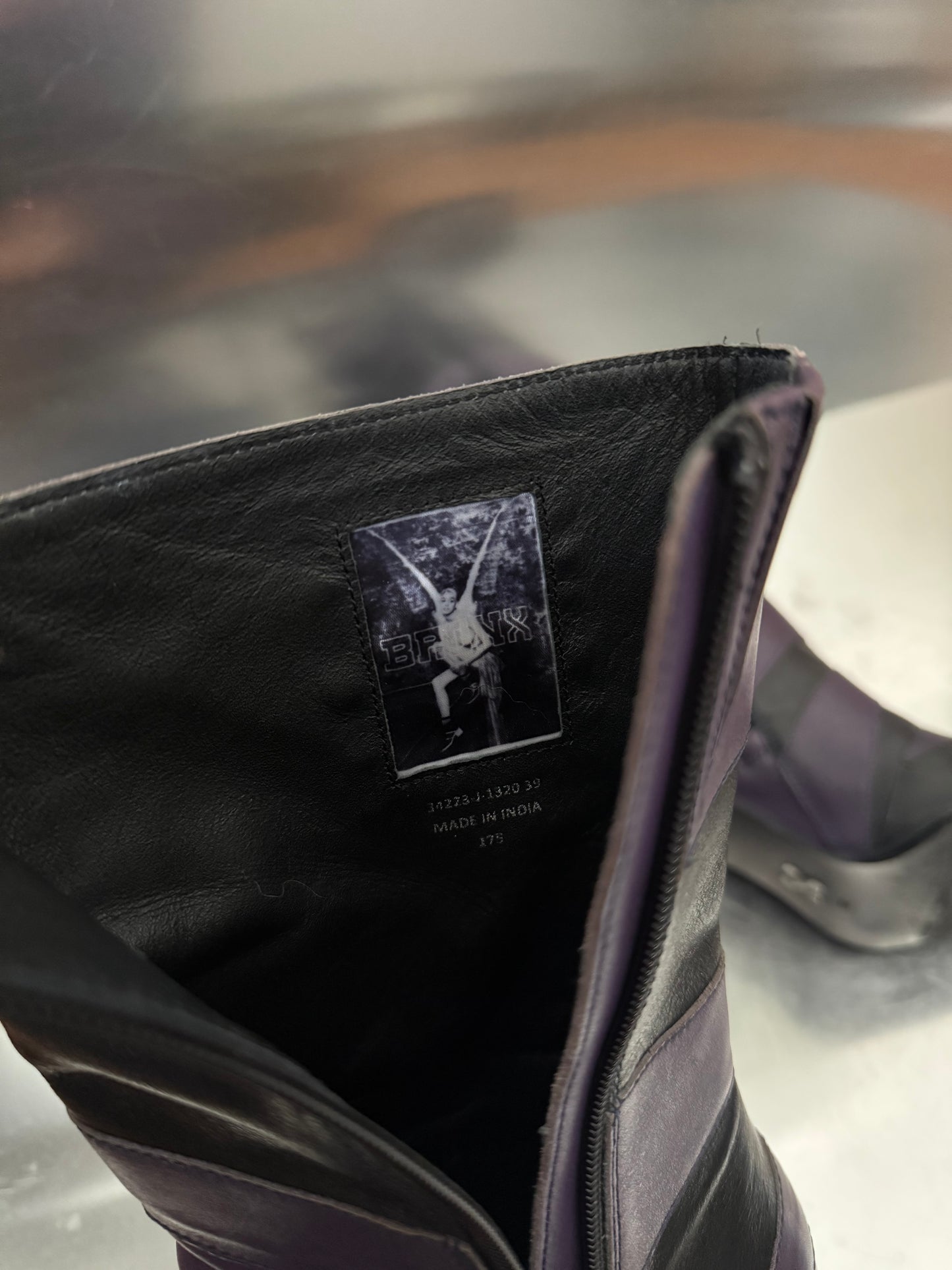 Vintage Black & Purple Leather High Boots Bronx Twinkling Global