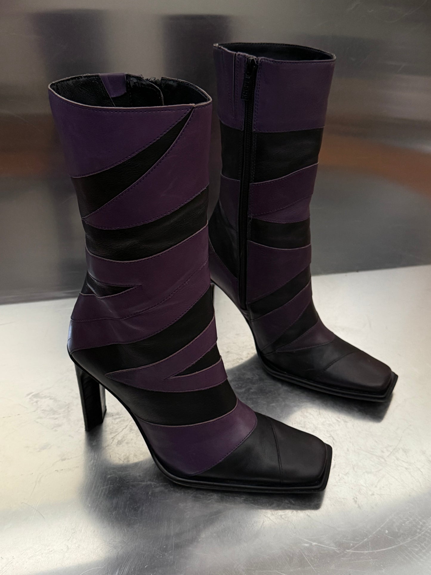 Vintage Black & Purple Leather High Boots Bronx Twinkling Global