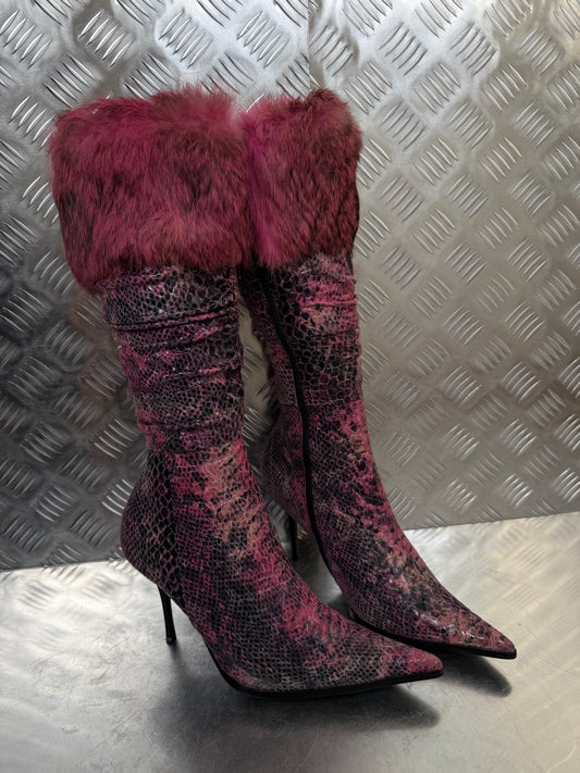 Vintage Italy leather boots with real fur trim Twinkling Global