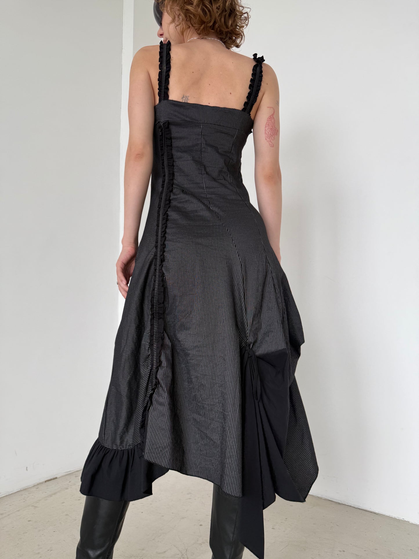 Vintage Black Pinstripe Asymmetrical Dress – Twinkling Global