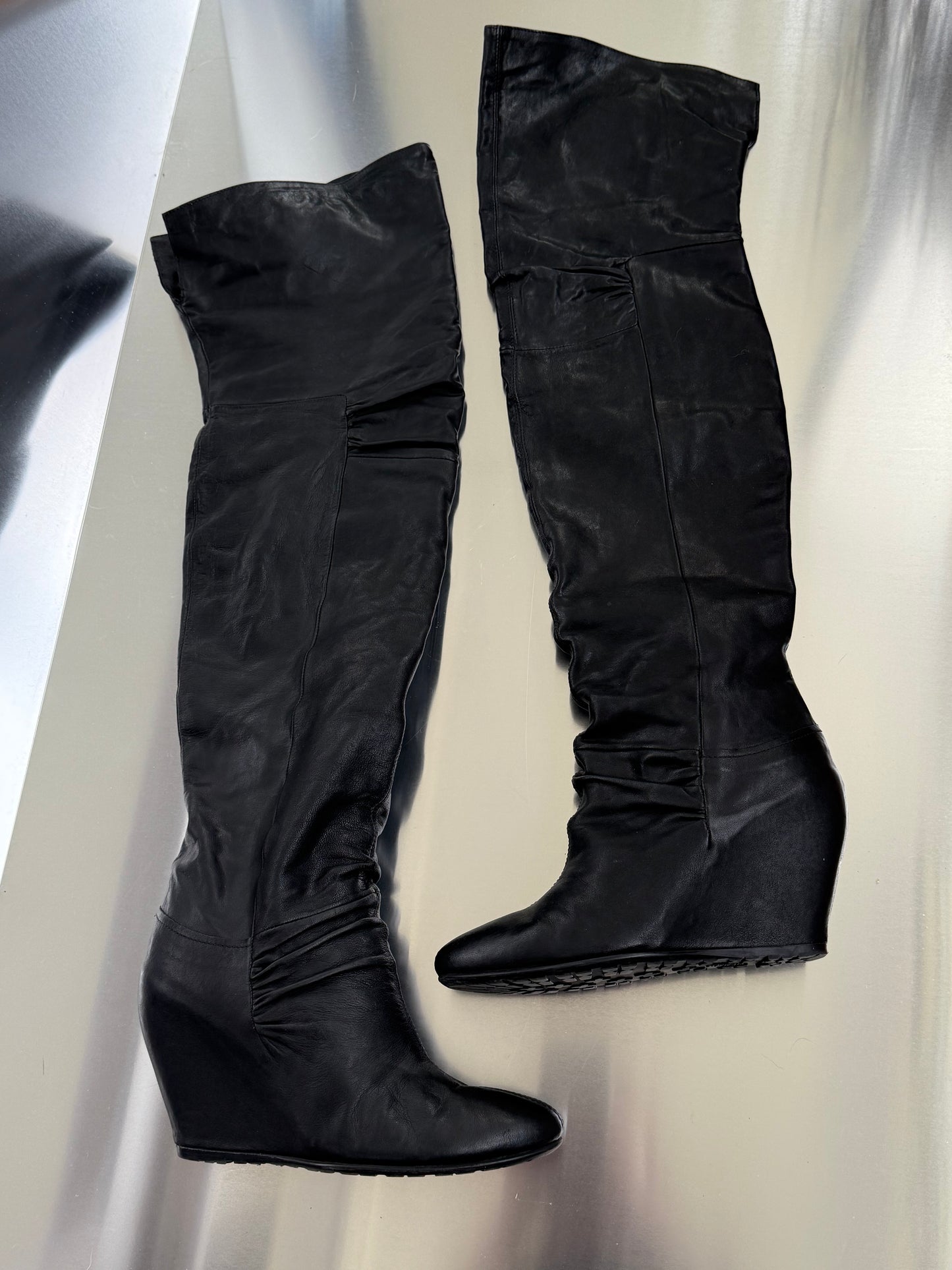 Vintage leather platform thigh-high boots - TWINKLING GLOBAL