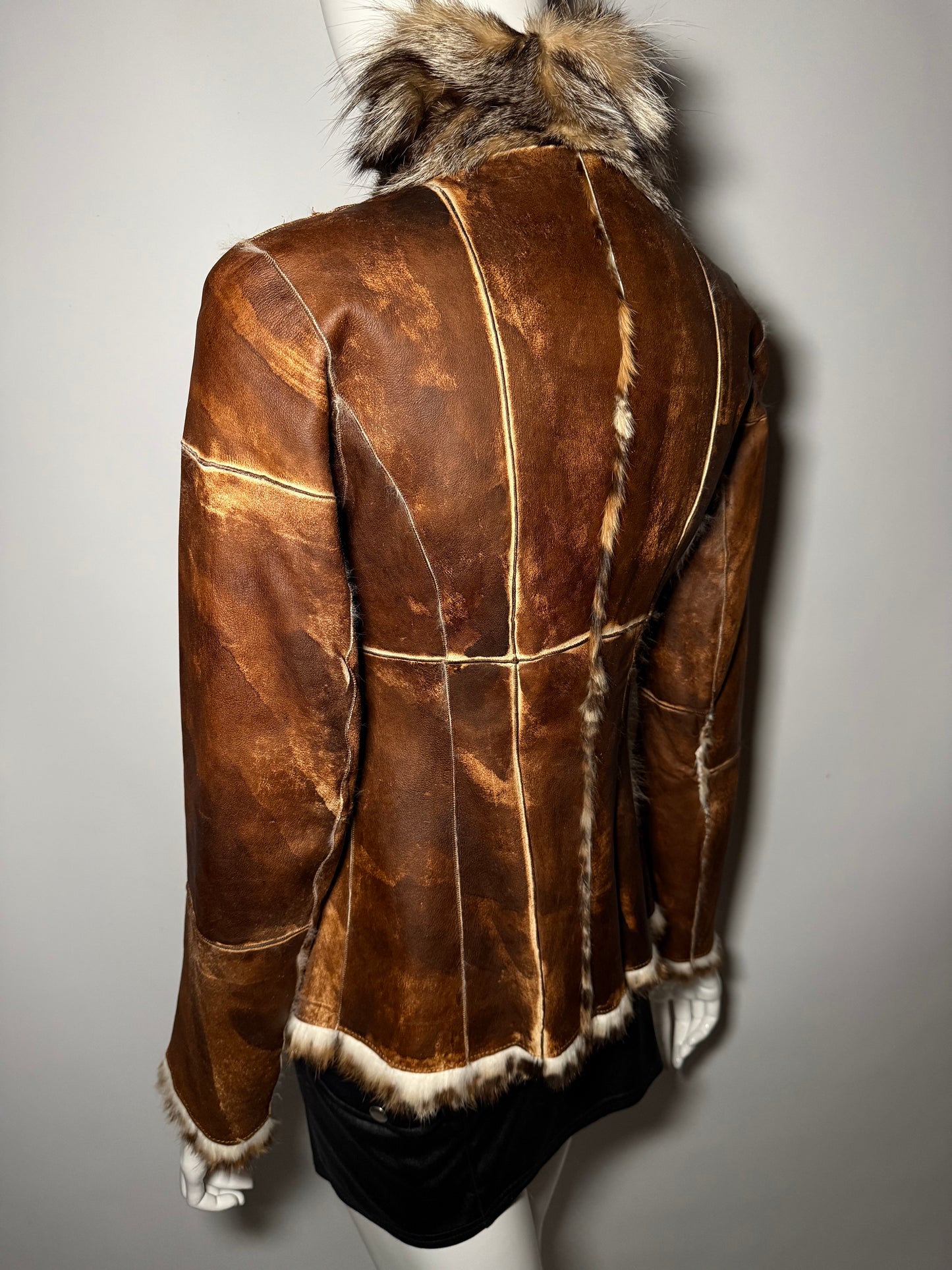 Vintage Italian leather jacket with natural fur Twinkling Global