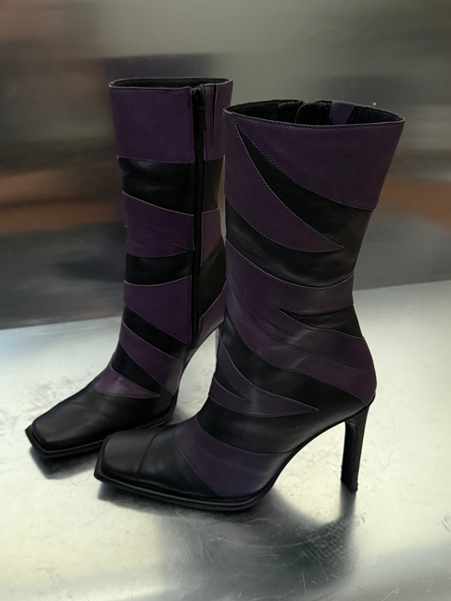 Vintage Black & Purple Leather High Boots Bronx Twinkling Global
