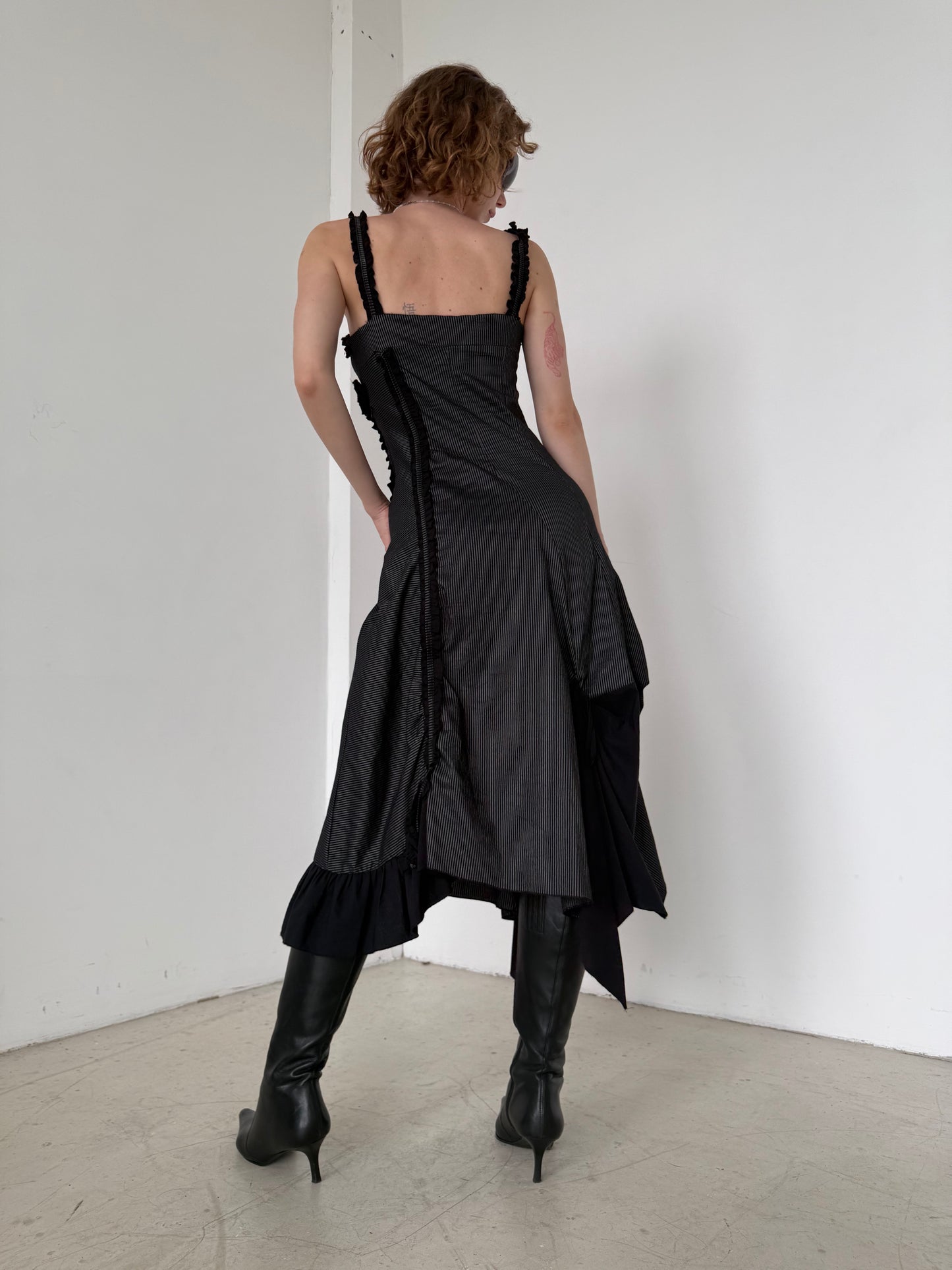 Vintage Black Pinstripe Asymmetrical Dress – Twinkling Global