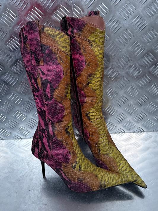 Vintage leather high boots in multicolor snake print TWINKLING GLOBAL