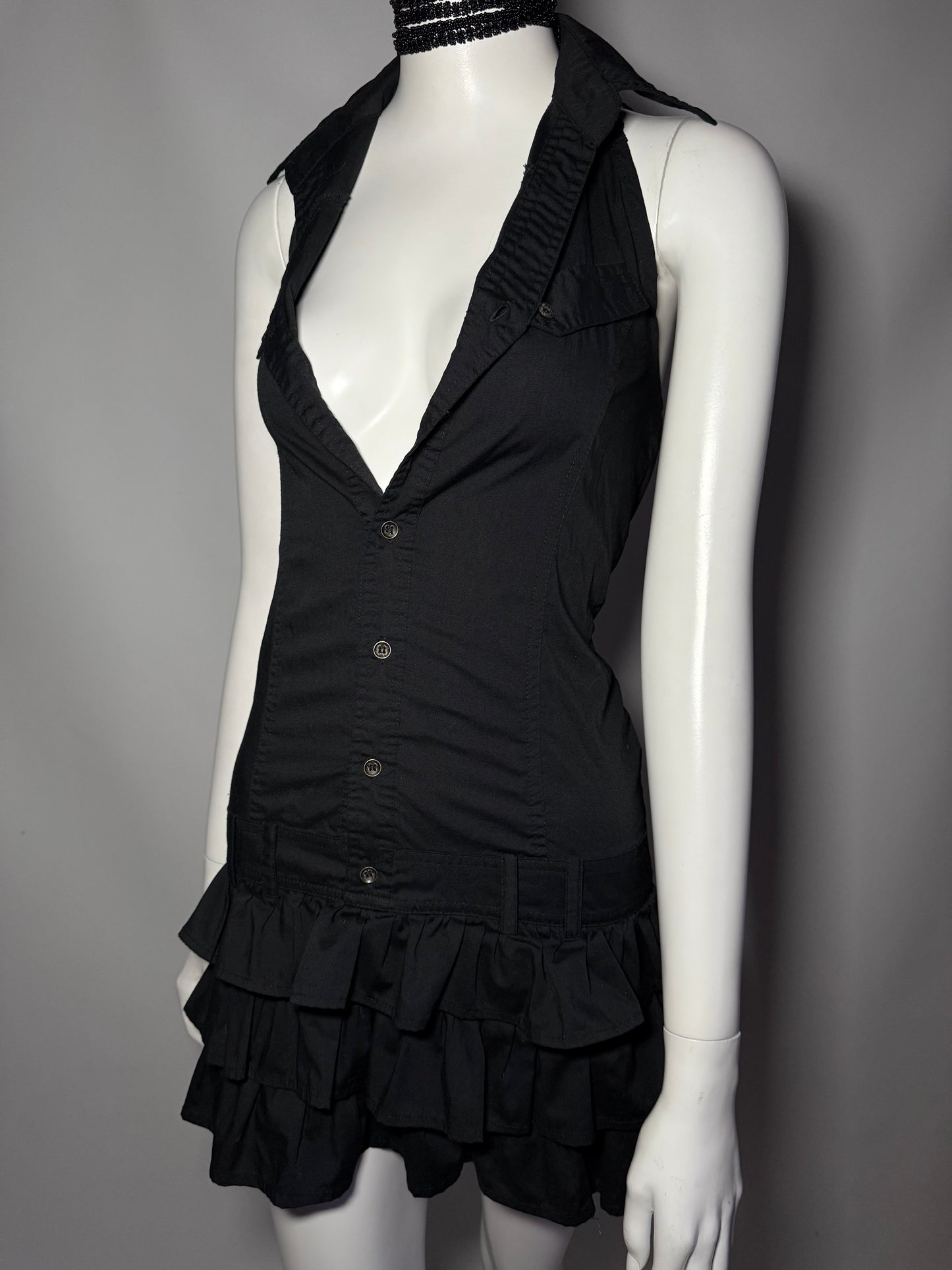 Y2K Sleeveless Mini Dress with Collar and Ruffle Skirt Twinkling