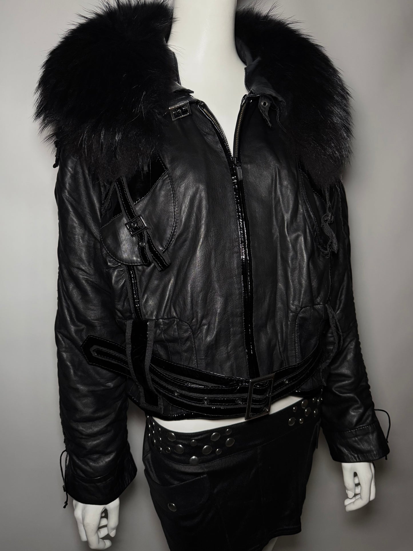 Vintage Leather Jacket with Real Fur TWINKLING GLOBAL