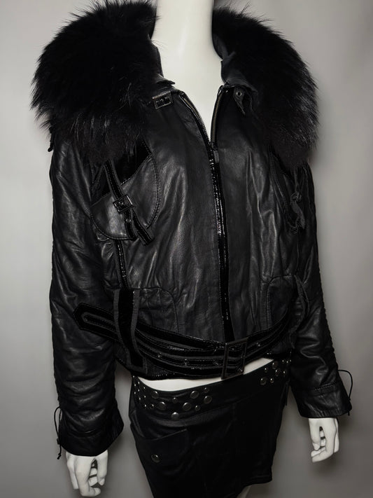 Vintage Leather Jacket with Real Fur TWINKLING GLOBAL