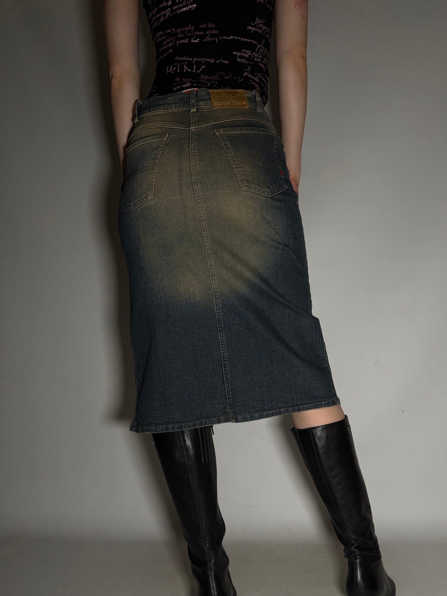 Y2K Rust-Washed Denim Skirt with Front Slit  Twinkling