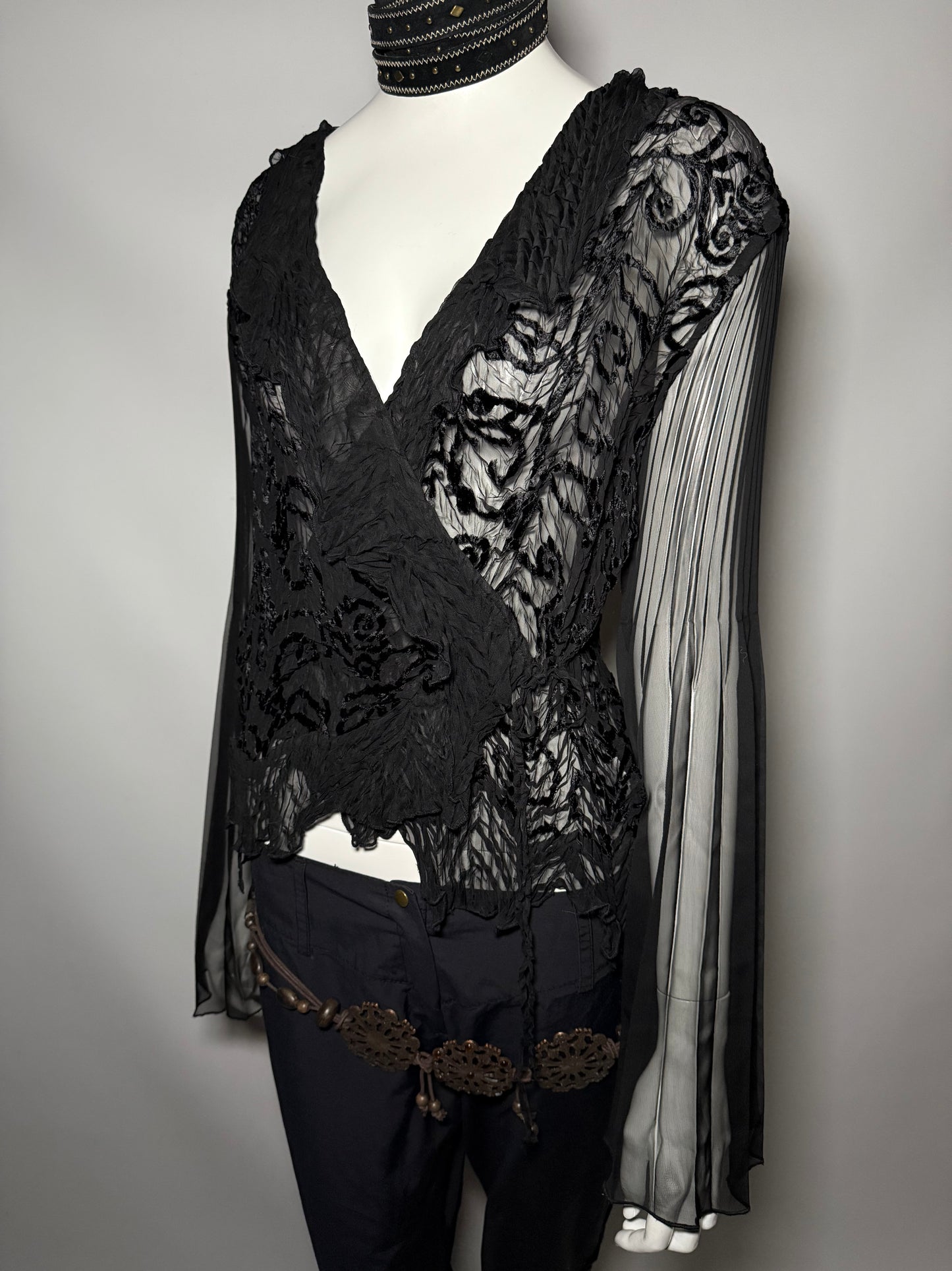 Vintage Crinkled Wrap Blouse - TWINKLING GLOBAL