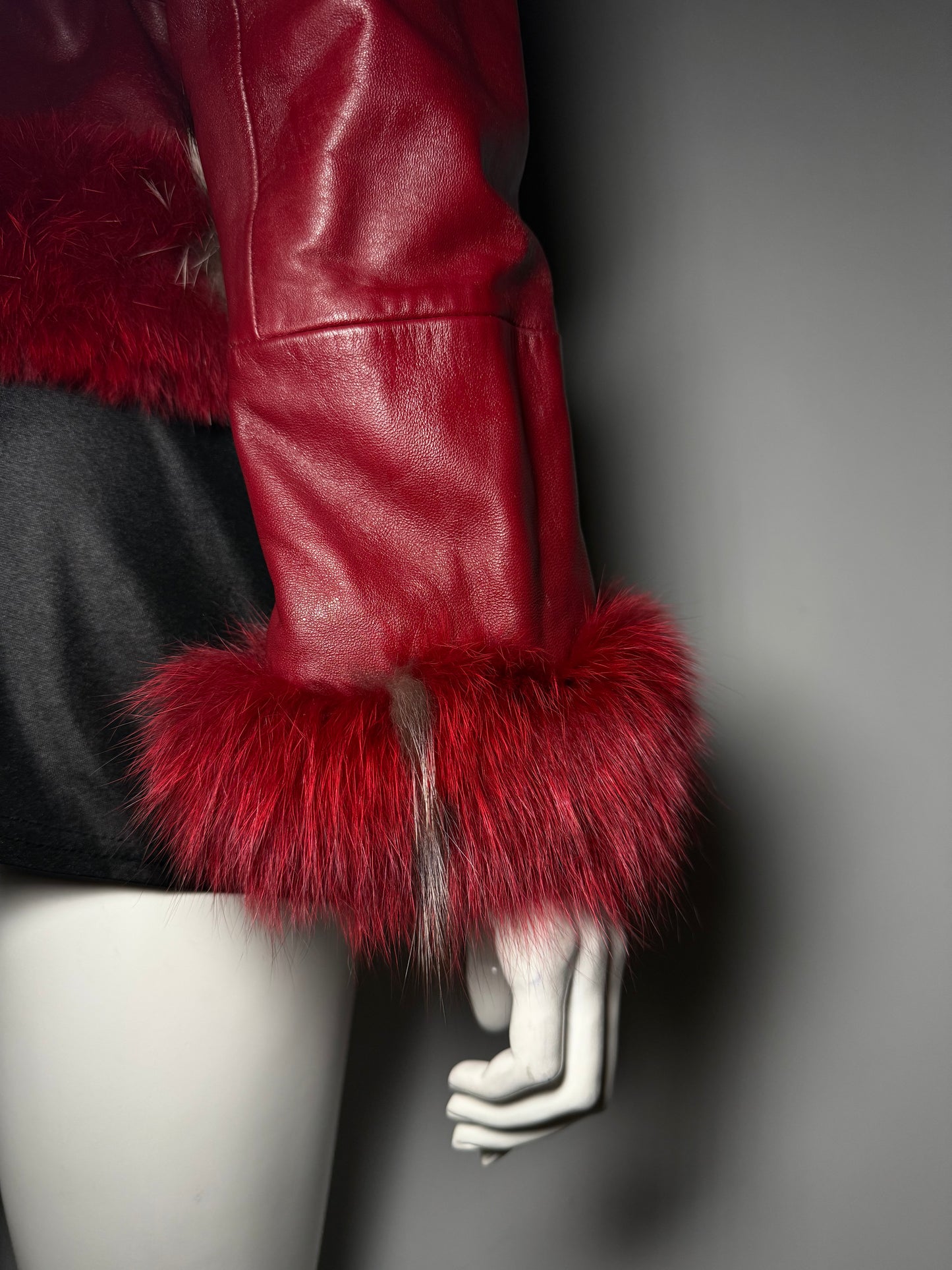 Vintage Red Leather Wrap Jacket with Real Fur TWINKLING GLOBAL