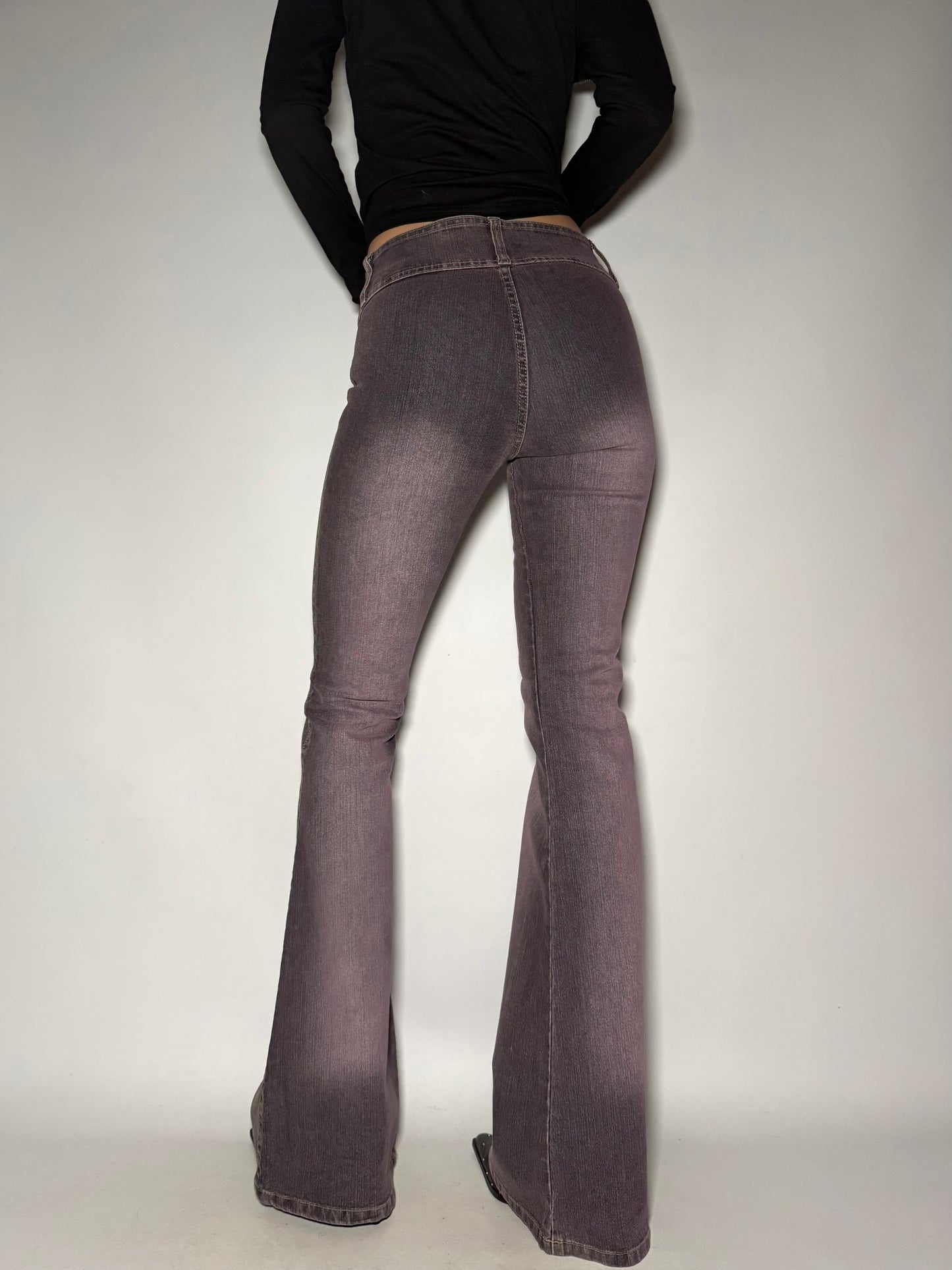 Grey-Pink Washed Stretch Flare Jeans Twinkling Global