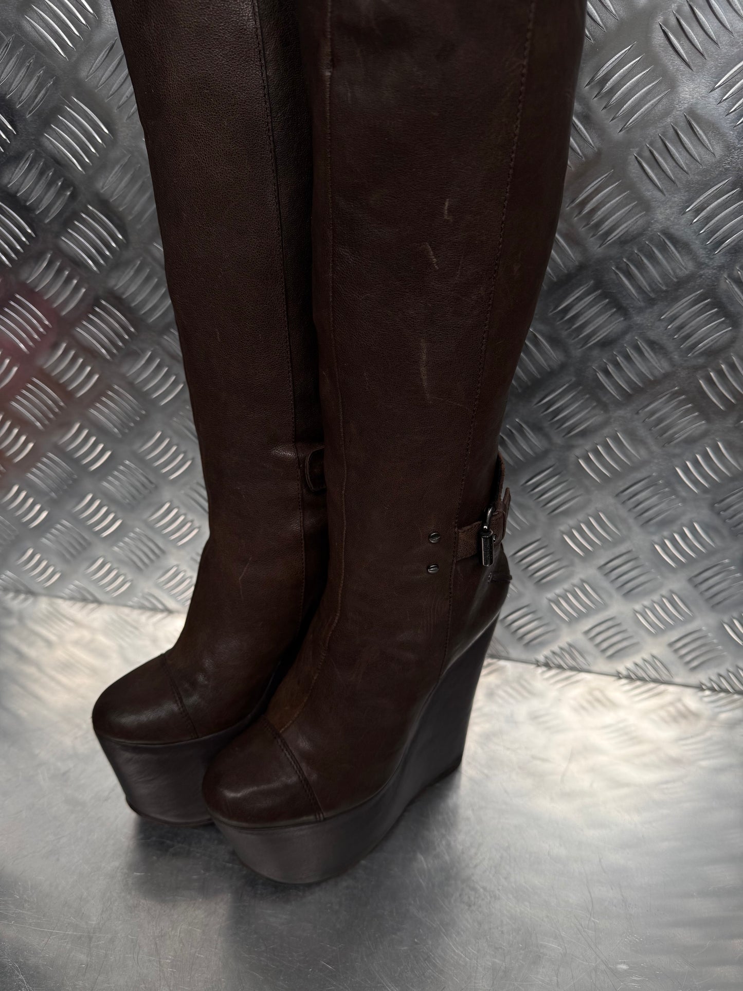 Vintage leather wedge over-the-knee boots CNC Made in Italy – TWINKLING GLOBAL