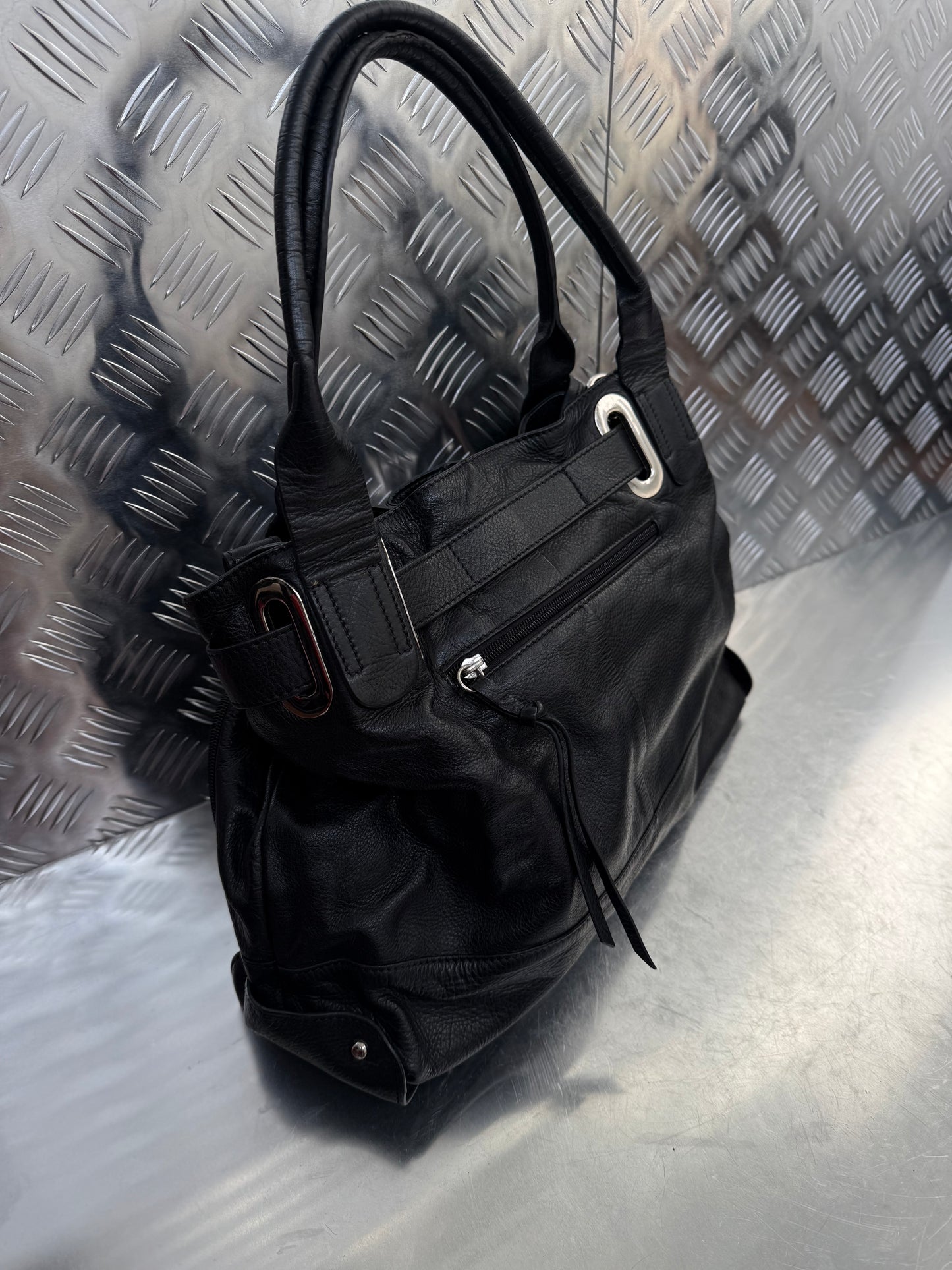 Vintage Black Leather Bag Twinkling Global