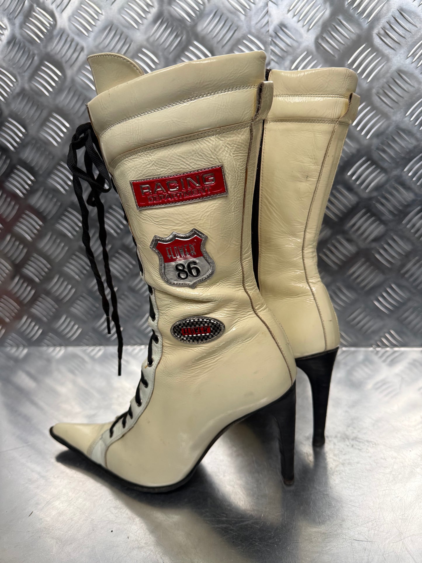 Italian racing lace-up leather boots TWINKLING GLOBAL