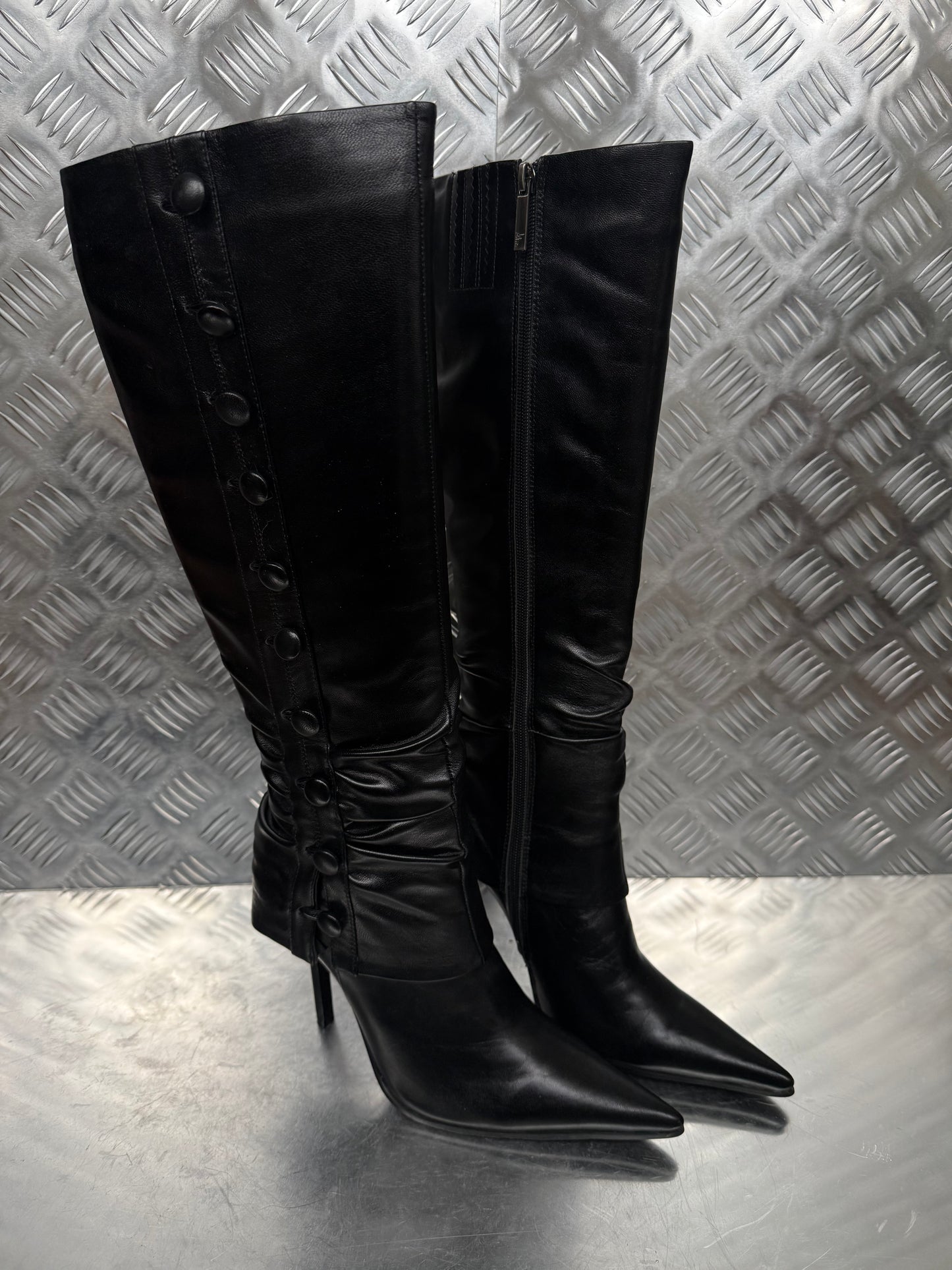 Vintage pointed-toe leather stiletto boots Twinkling Global