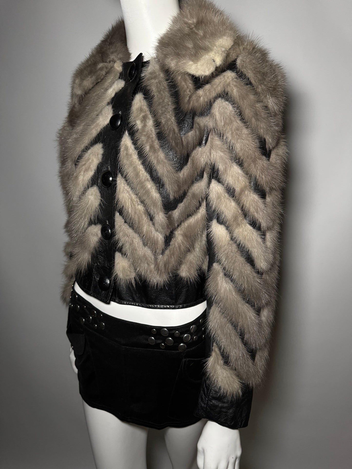 Vintage leather jacket with natural fur Twinkling Global