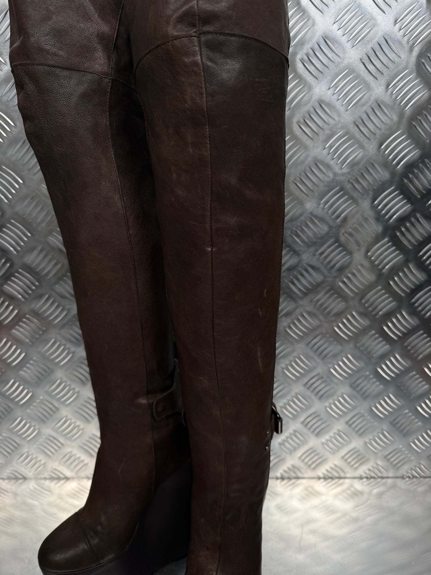 Vintage leather wedge over-the-knee boots CNC Made in Italy – TWINKLING GLOBAL