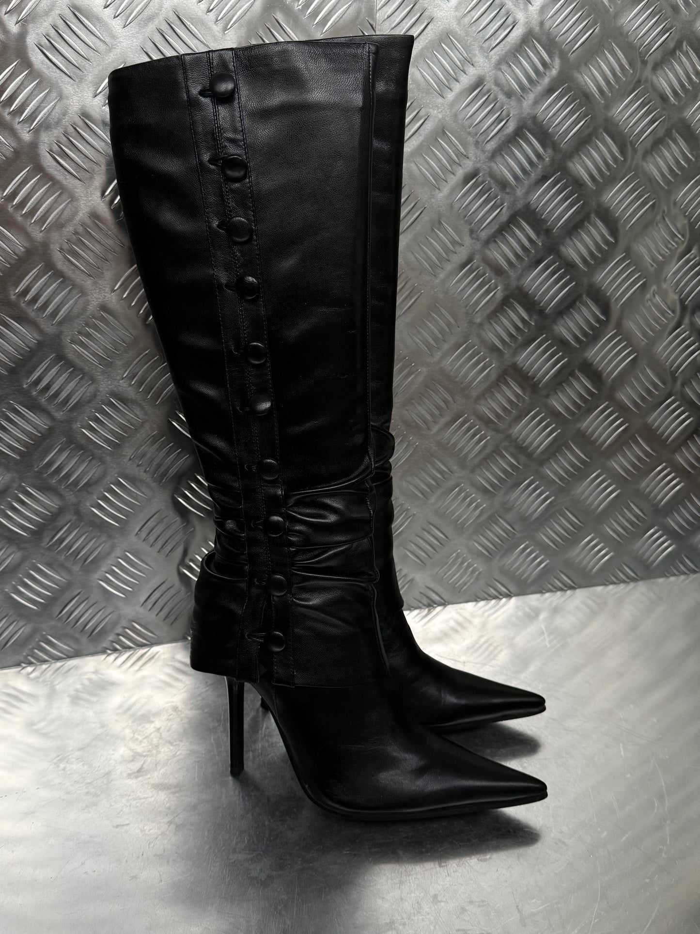 Vintage pointed-toe leather stiletto boots Twinkling Global
