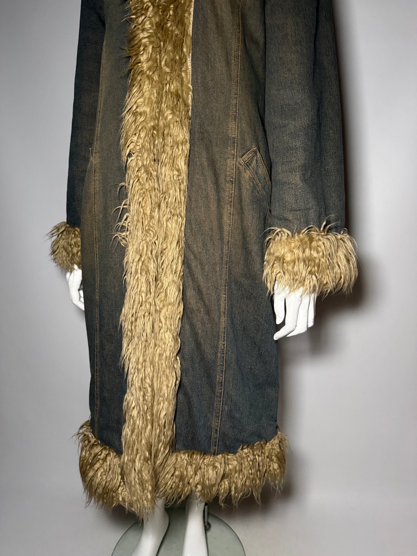 Vintage Penny Lane Afghan denim coat with faux fur Twinkling Global