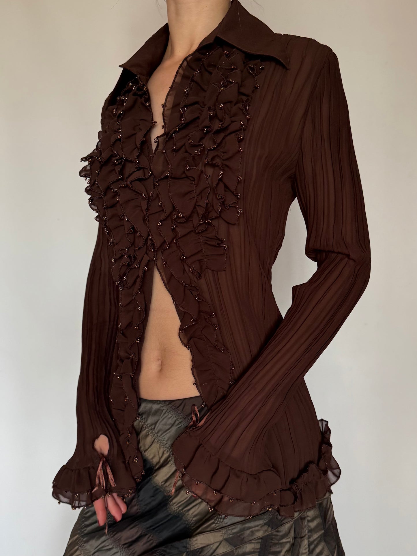 Vintage Ruffled Crinkled Mesh Blouse Twinkling