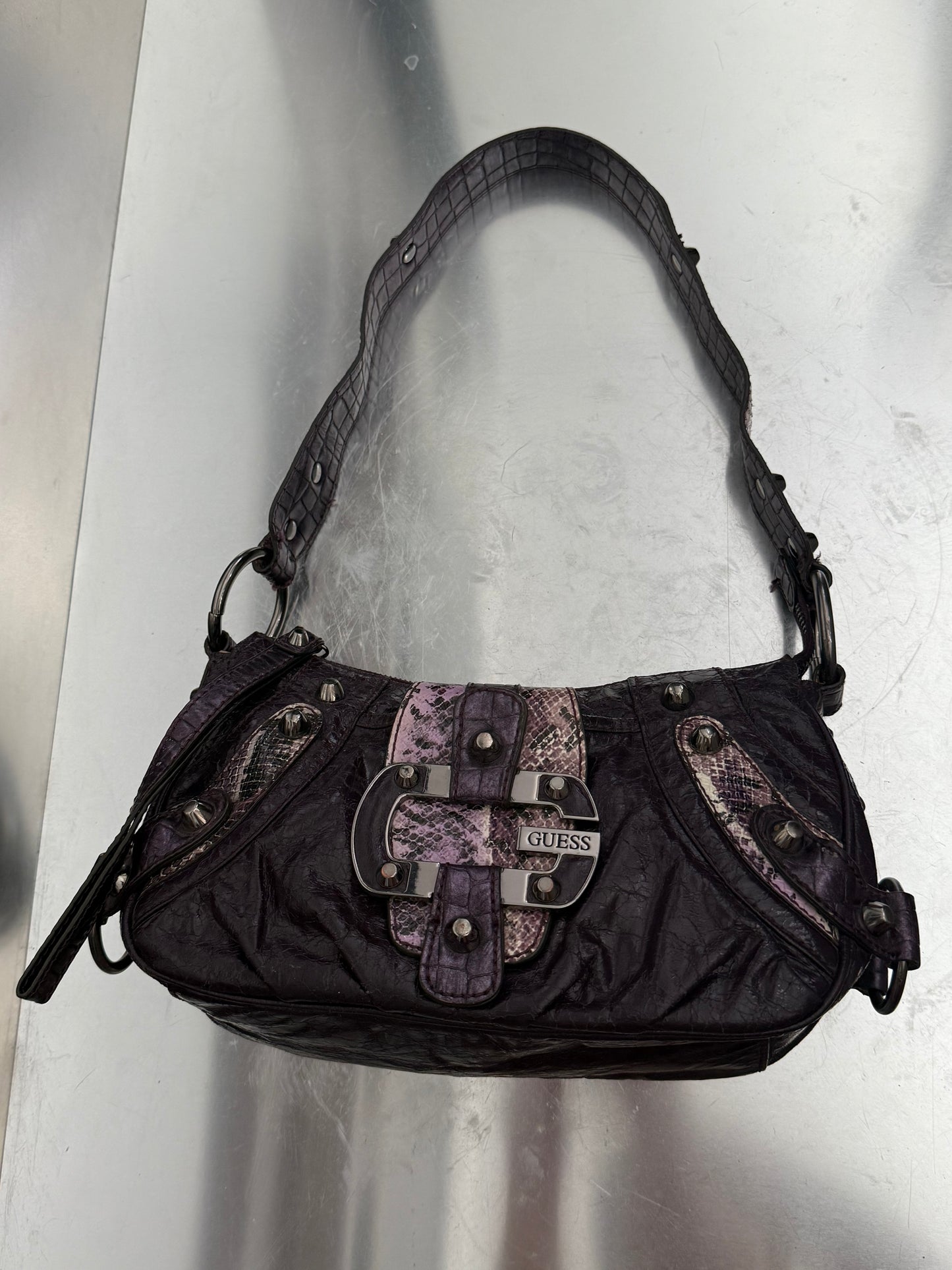Vintage GUESS Shoulder Bag – Snakeskin & Studded Details  Twinkling