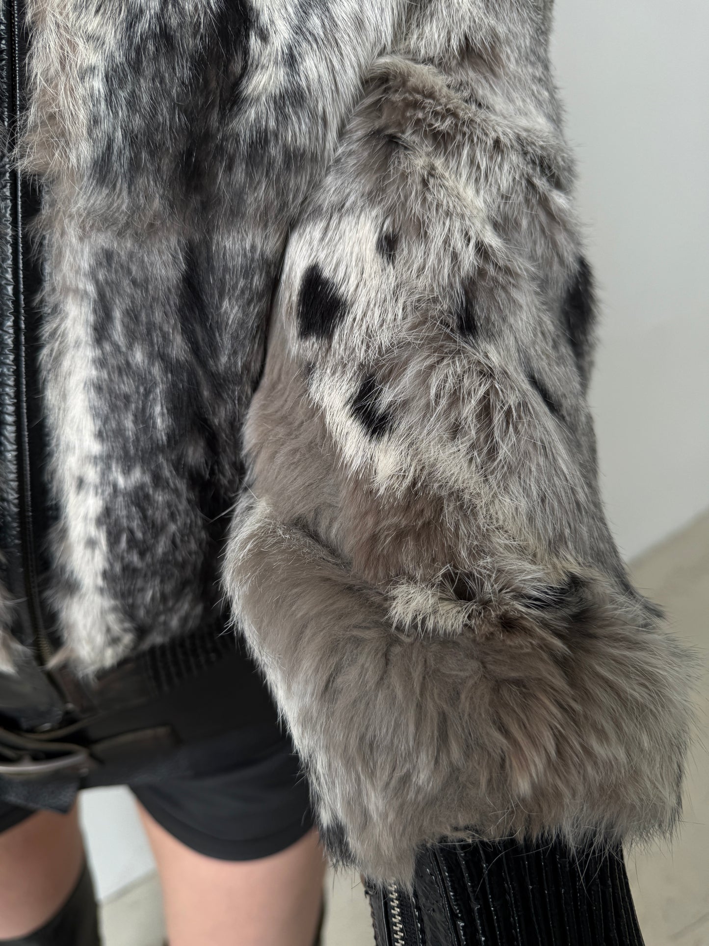 Vintage leather jacket with natural rabbit fur TWINKLING GLOBAL