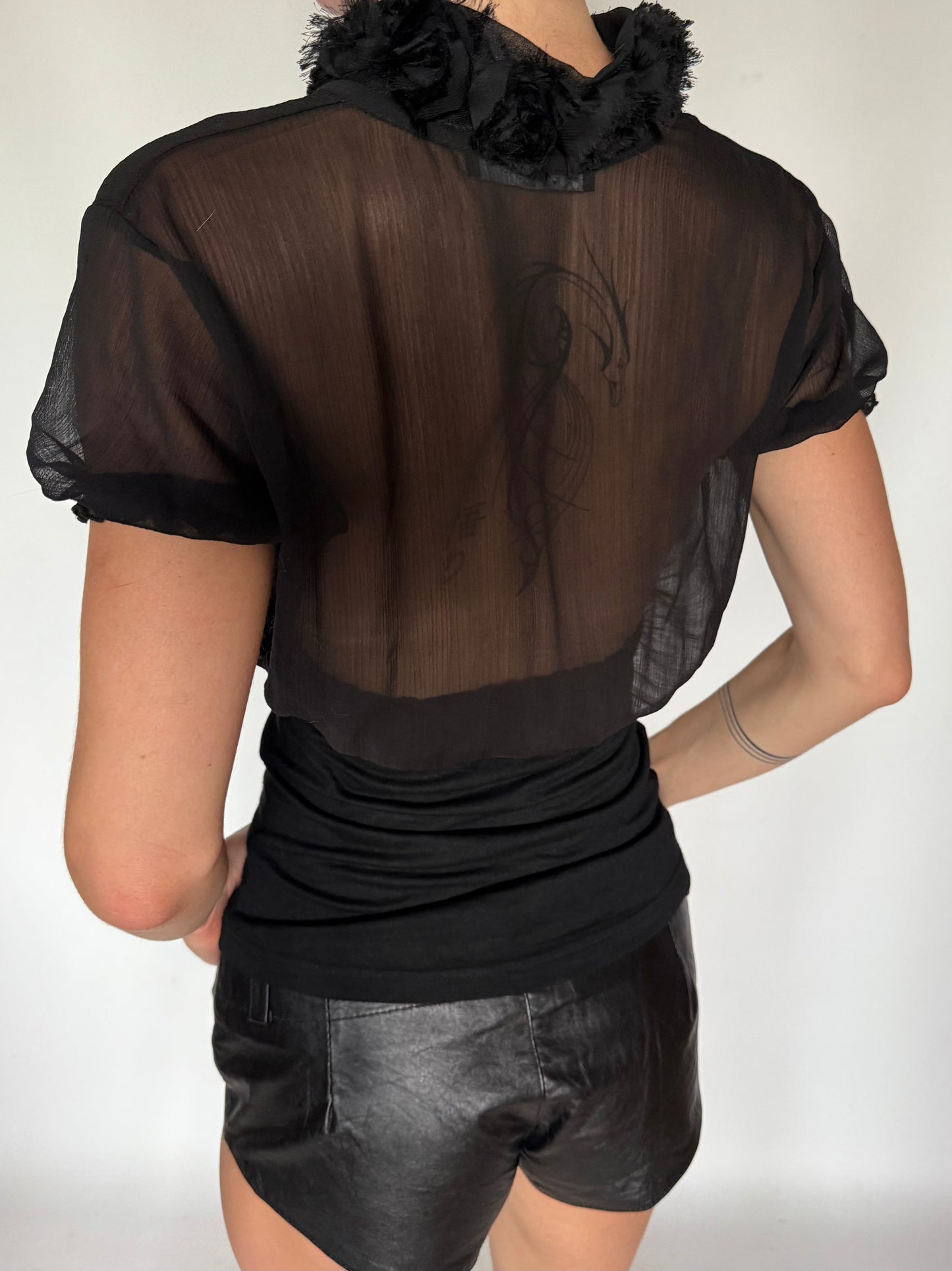 Vintage Sheer Tie-Neck Blouse Black Twinkling Global