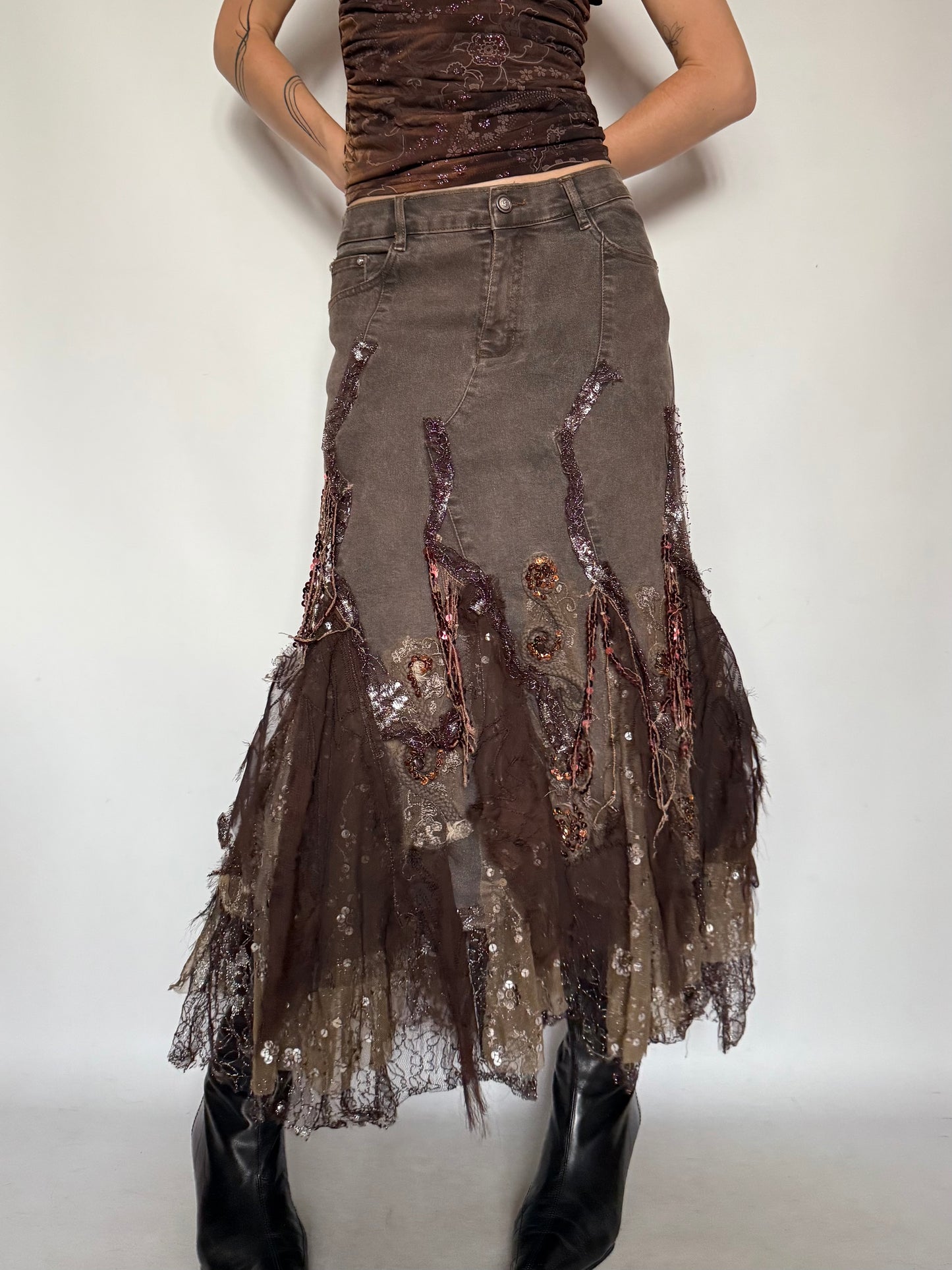Vintage Boho Embellished Maxi Skirt – Twinkling Global